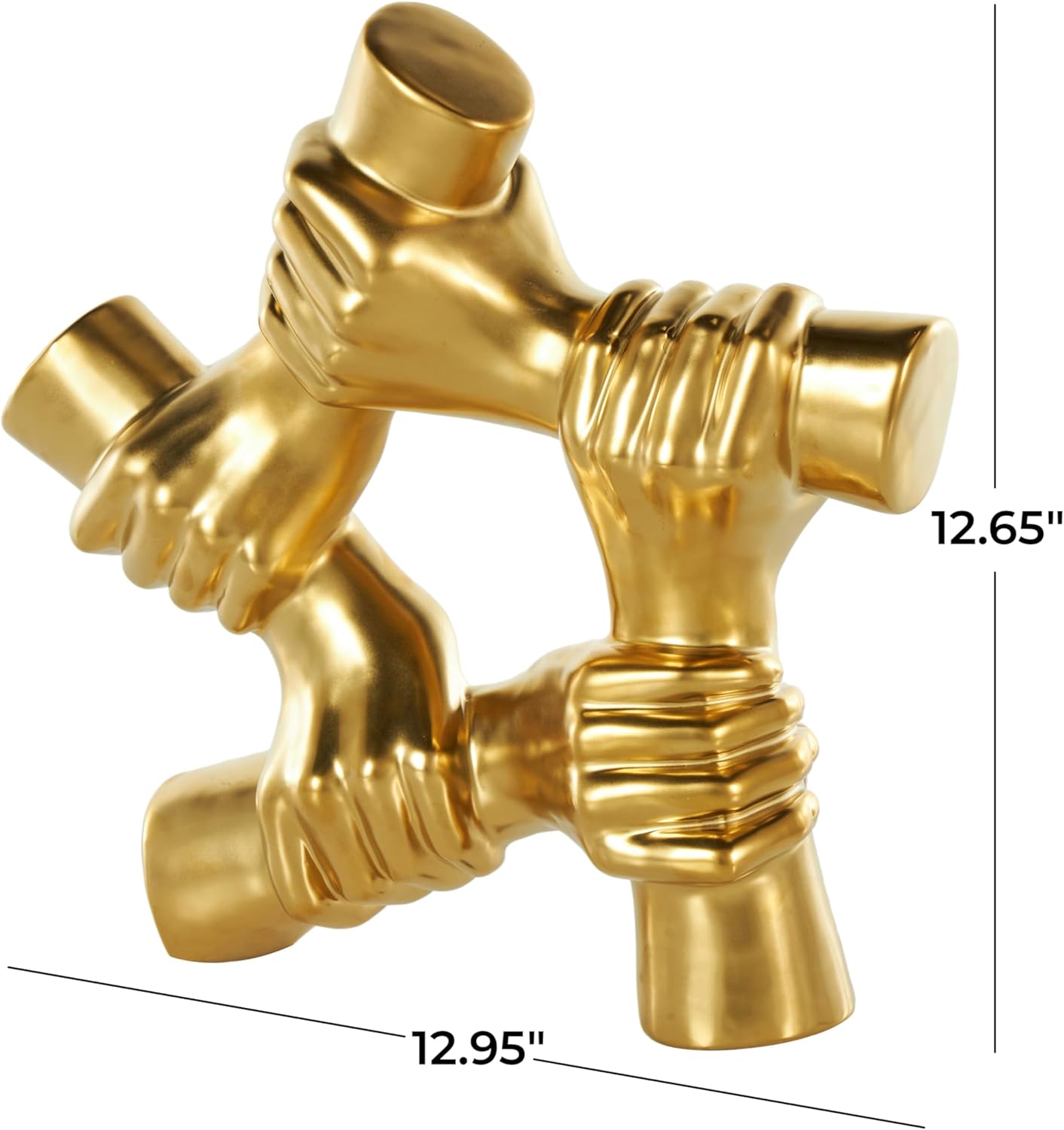 Deco 79 Ceramic Hands Decorative Sculpture Gripping Home Decor Statue, Accent Figurine 13" x 4" x 13", Gold