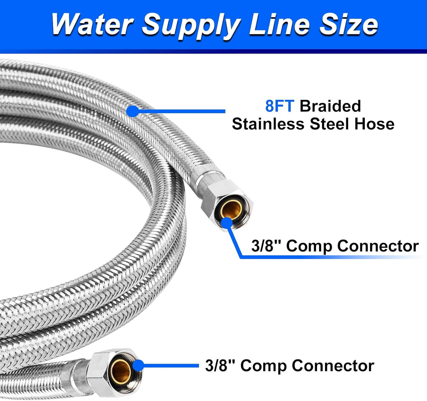 Dishwasher Installation Kit - 8 FT Stainless Steel Dishwasher Hose with 3/8" Compression Connections,Food Grade PEX Inner Tube Dishwasher Water Supply Line with Elbows,Adapters and 6 FT Power Cord