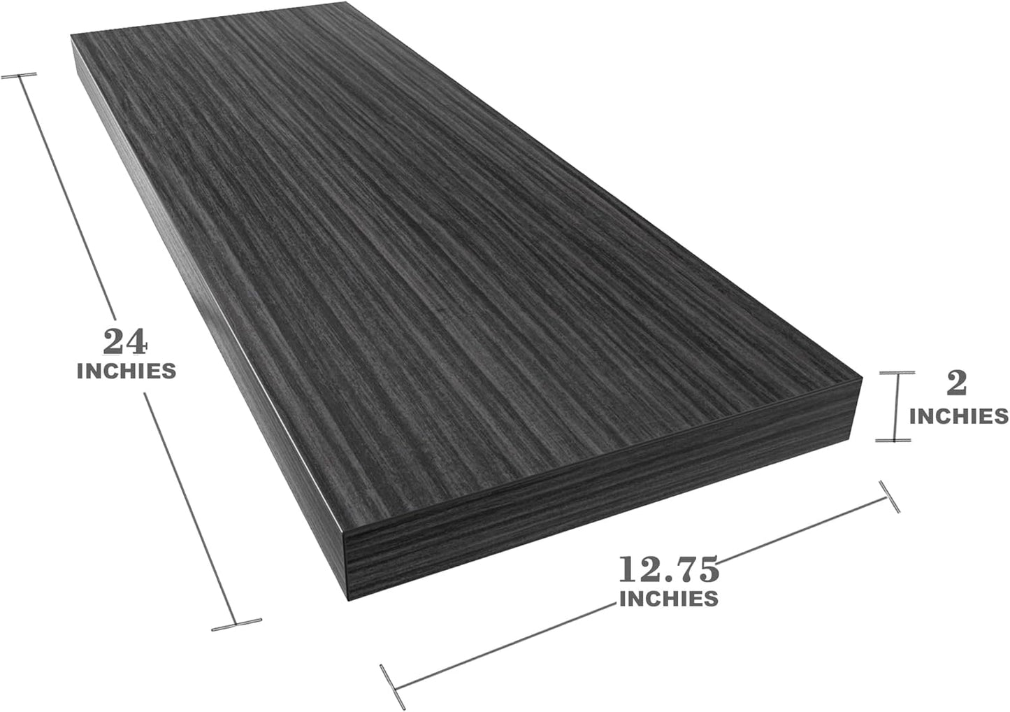 Large Floating Shelves for Wall Set of 1 Wooden Wall Shelves 24 in x 12.75 in x 2 in Room Decor Long Shelf with Invisible Wall Mount Bracket for Bedroom Kitchen Living Room Black Wood