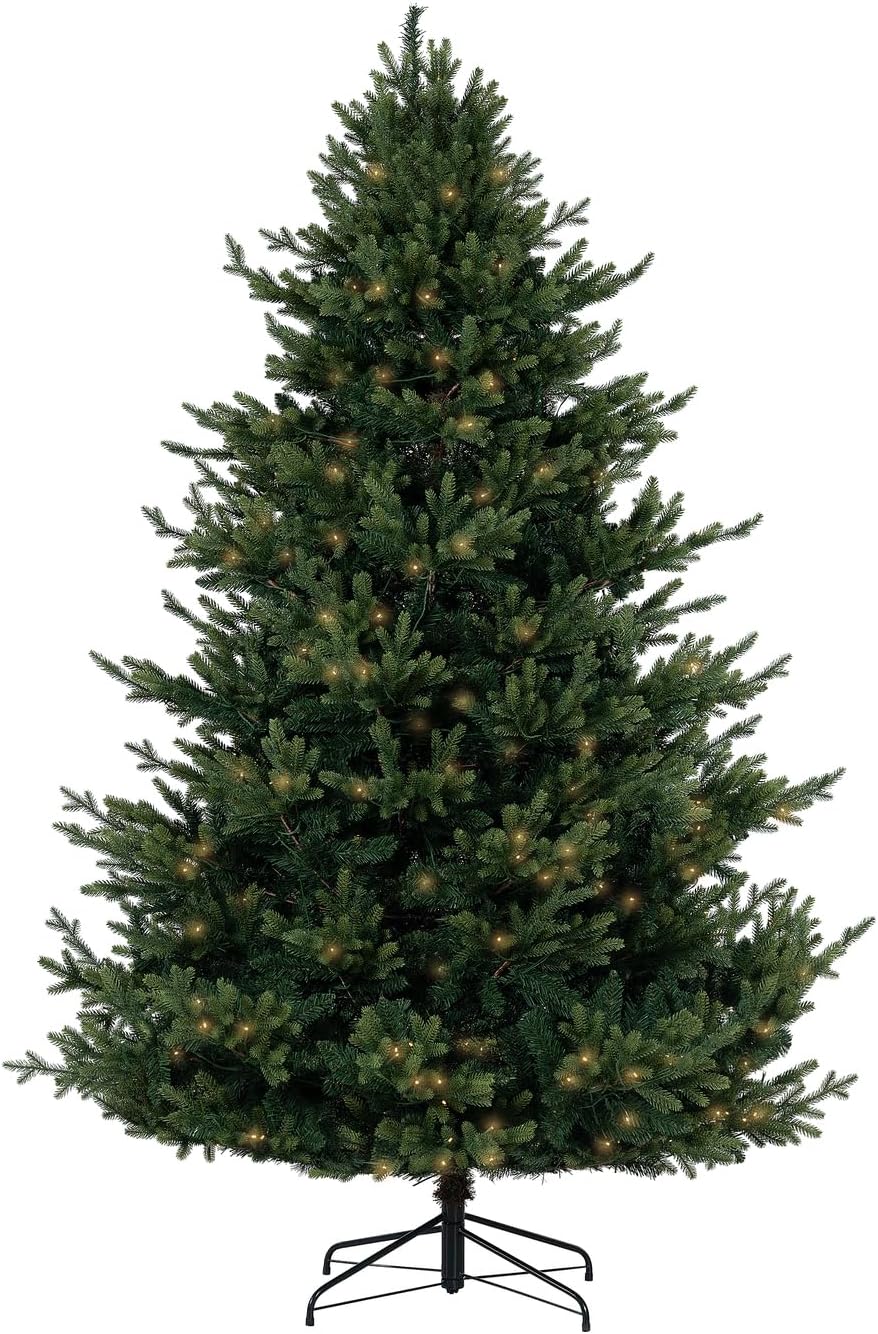Naomi Home 6.5ft Traditional Christmas Tree with Lights Realistic Classic Christmas Tree Prelit with 3156 Branch Tips 450 Warm Lights and Metal Stand Aritificial