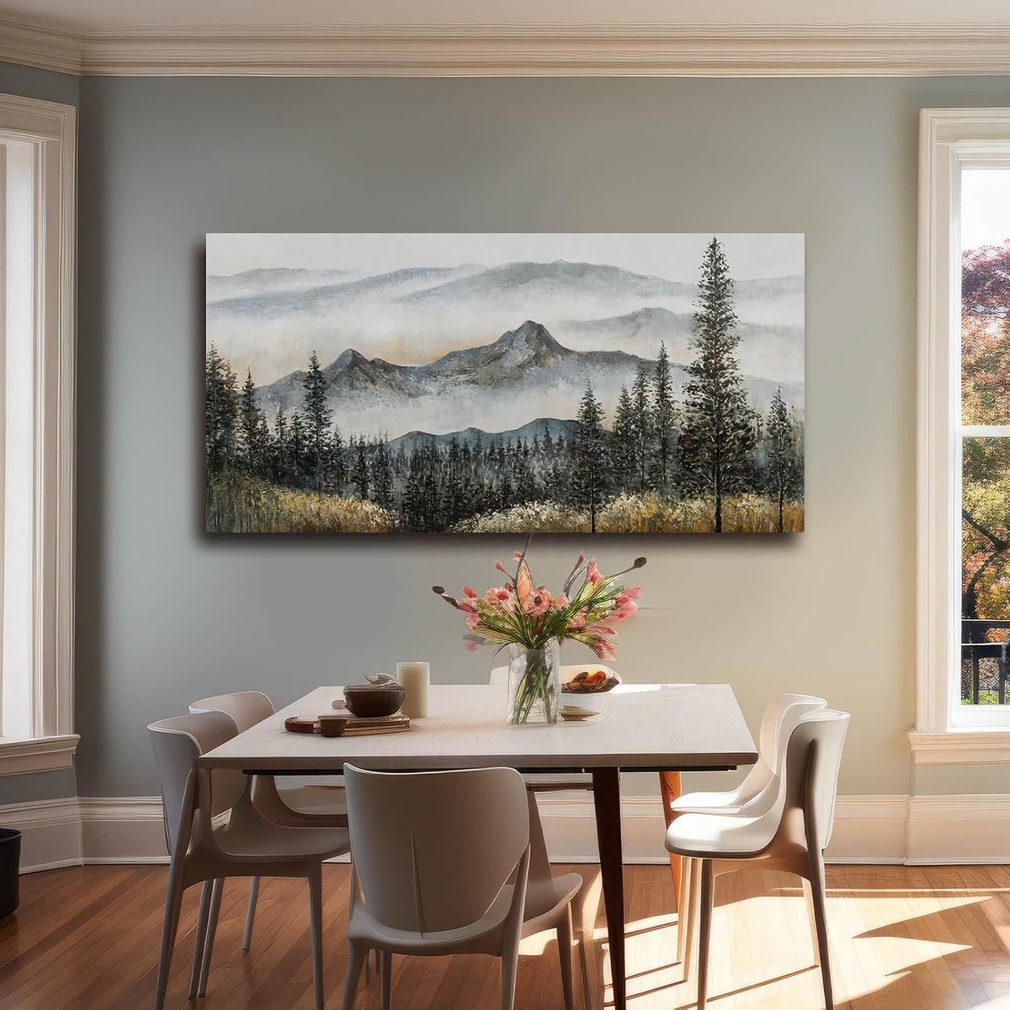 CHUDANHAO Green Wall Art for Living Room Boho Pictures forest Wall Art Modern Wall Decor for Bedroom Office Decor Mountain Prints Poster Artwork for Bedroom 24"x48"