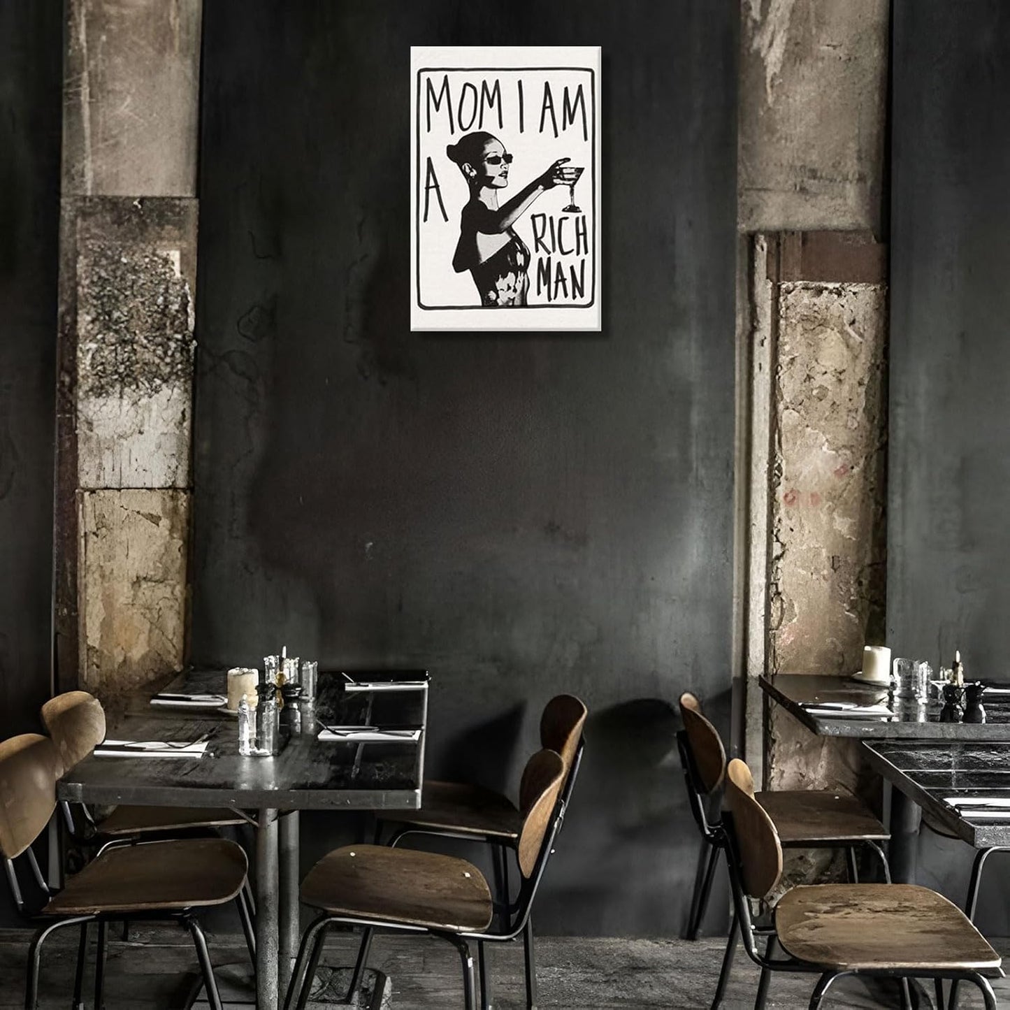 Mom I Am A Rich Man Aesthetic Retro Music Goblet Poster Feminist canvas Wall Art Vintage Bar Cart Wall Decor Preppy Dorm Decor Unique Wall Art prints painting 24x36in Framed