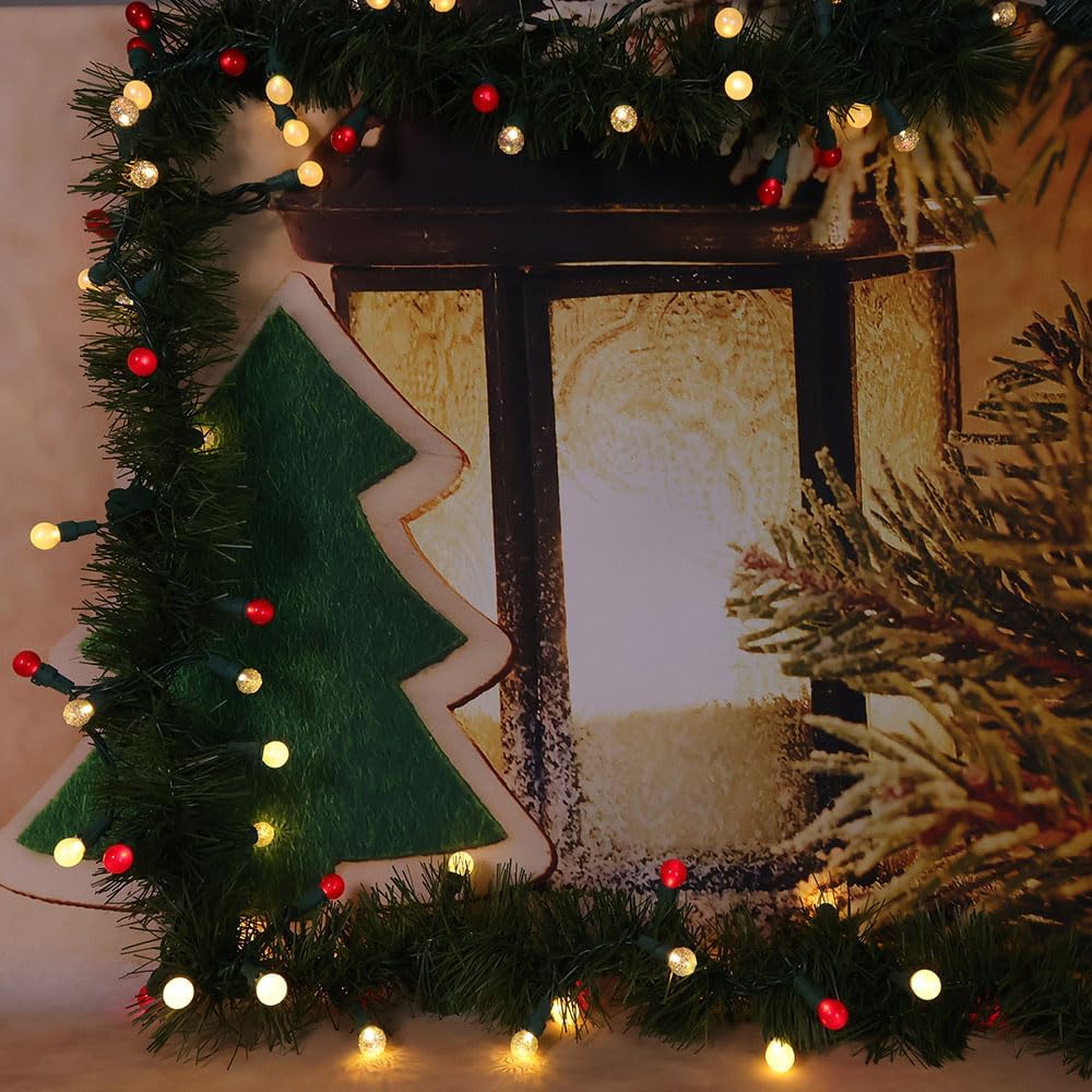 G15 Pearlized Red White Christmas Lights - 19Ft 70 LEDs Waterproof Connectable LED String Lights Indoor/Outdoor Globe Lights for Tree, Halloween Decoration, Holiday Party