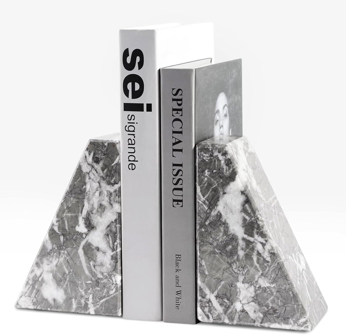 Marble Bookends for Heavy Books, Decorative Bookends for Shelves, Durable and Heavy-Duty Book End for Hardback Book & CDS, Unique Book Stopper & Holder, Gris Lido, Set of 2