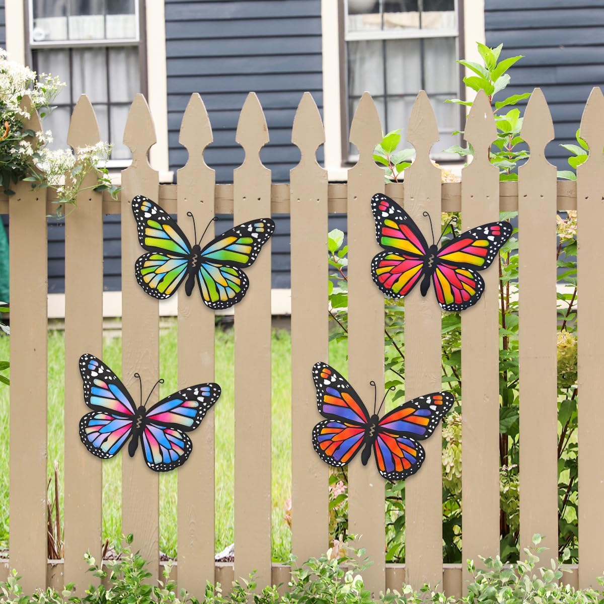 Metal Butterfly Wall Decor - 4 Pack 9.8in Butterflies Wall Sculpture Hanging Decorations for Yard Patio Garden Fence Decor, Housewarming Gift for Mom Friends