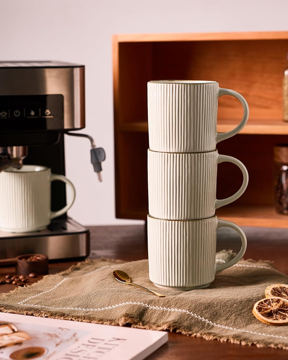 famiware Coffee Mug Set for 6, Star 12 oz Catering Mugs Cup Set with Handle for Coffee, Tea, Cocoa, Milk - Ceramic Stoneware Drinkware Set, White