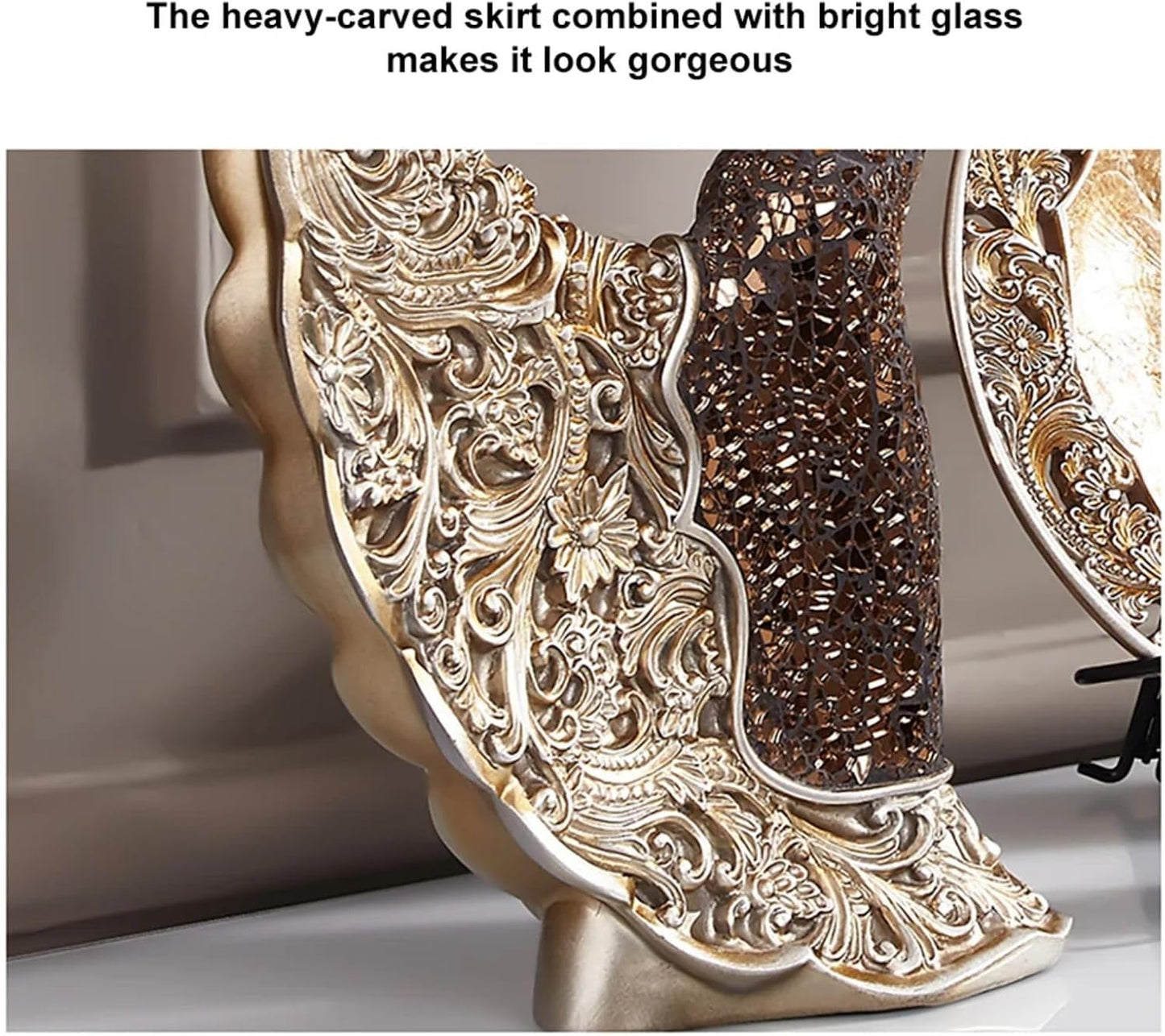 homary 3PCS Peacock Dancer Figurines Statue Vintage Romantic Resin Sculpture Set Decorative Ornaments for Office Desktop Bookshelf Decor, Gold