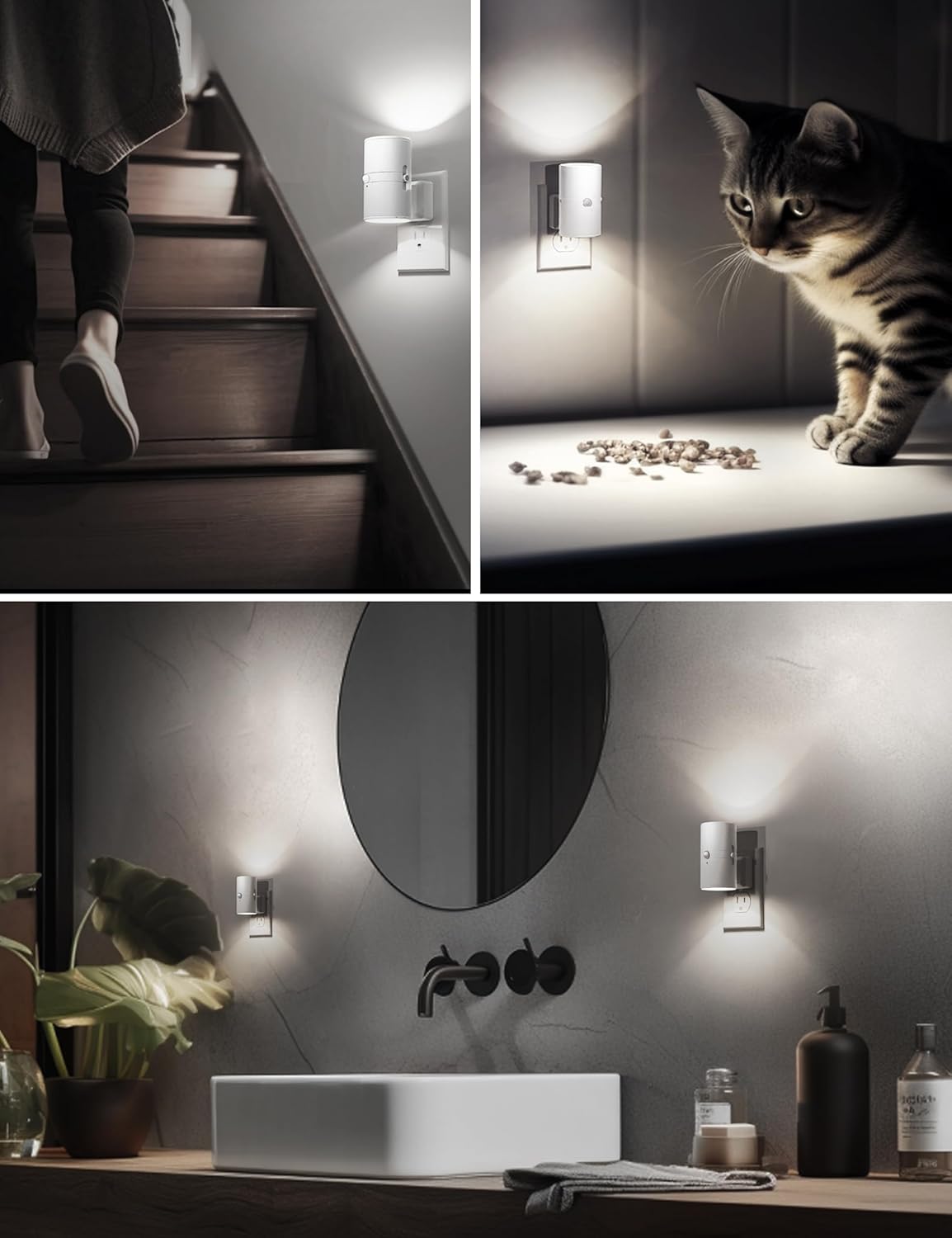 L LOHAS LED Motion Sensor Night Light, [2 Pack] Bright Night Light, 5000K Daylight White, Motion Activated Nightlight, Dimmable 0-100LM, Motion Sensor Light Indoor for Kids Hallway Bathroom Kitchen