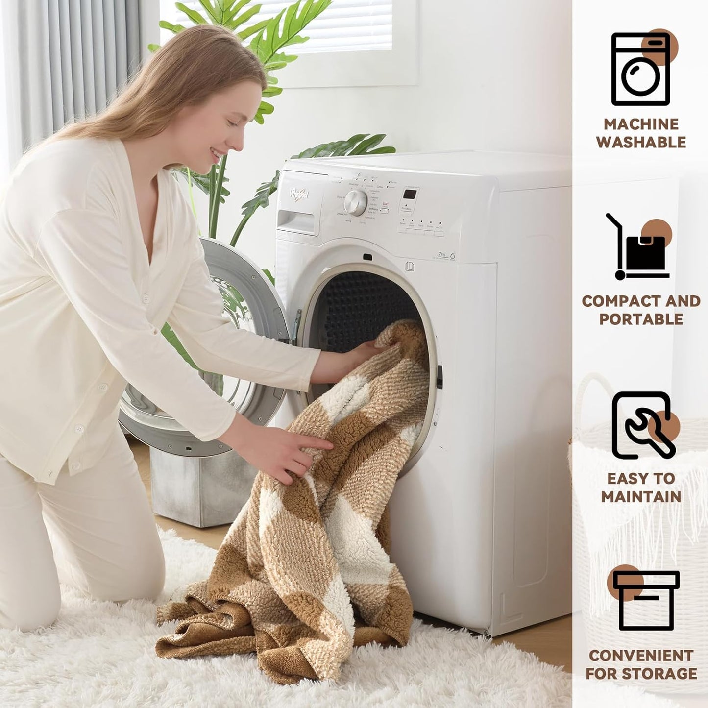 LURKA Checkered Sherpa Fleece Twin-Size Bed Blanket - Extra Thick and Warm Winter Soft Fuzzy Plush Blanket for Couches, Beds & Pets, Brown, 60x80 Inches