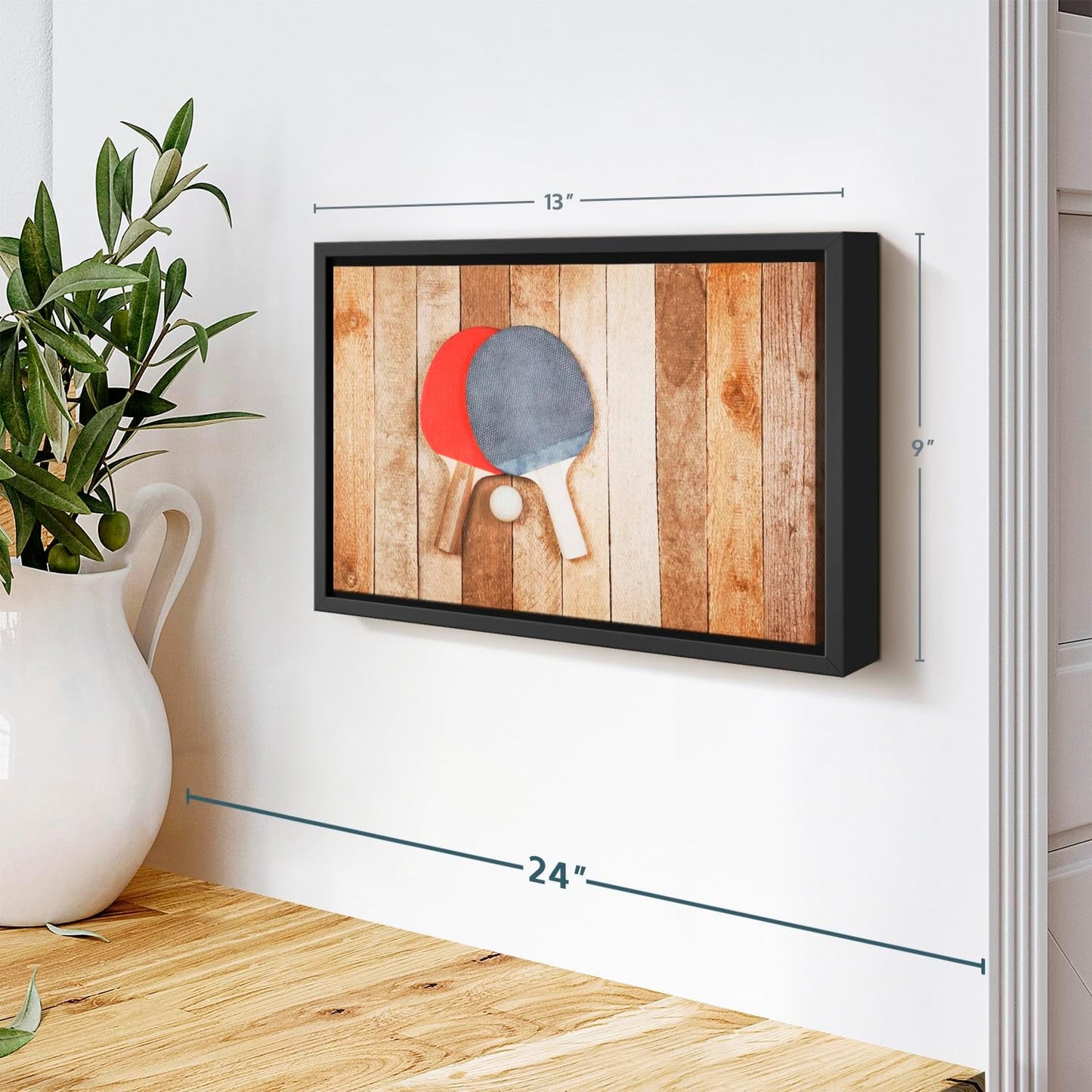 ElephantStock Ping Pong Wall Art - Horizontal Framed Canvas - 1-Piece Living Room Wall Decor - Photography Canvas Print - Brown and Red Decor for Wall - 13" X 9"