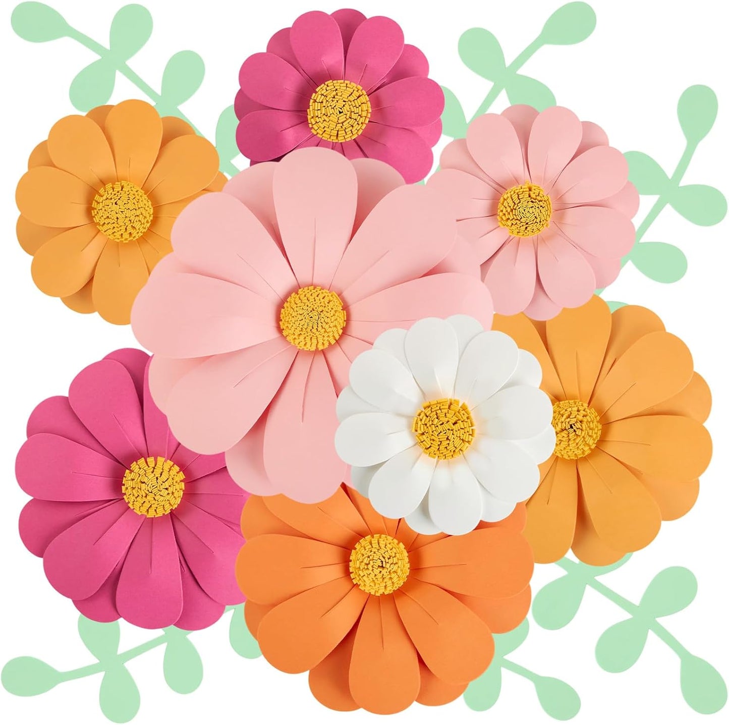 Paper Flowers Decorations for Wall, 3D Handmade Artificial Flowers for Wall Decorations, Pink Orange White, for Baby Girl Nursery Room Bulletin Board Decoration