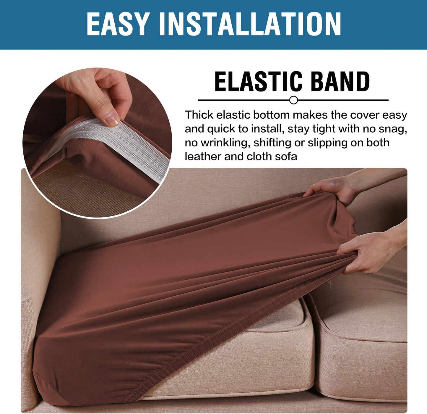 H.VERSAILTEX Velvet Stretch Couch Cushion Cover Plush Cushion Slipcover for Chair Loveseat Sofa Cushion Furniture Protector Seat Cushion Sofa Cover (2 Piece Large Sofa Cushion Covers, Burnt Brick)