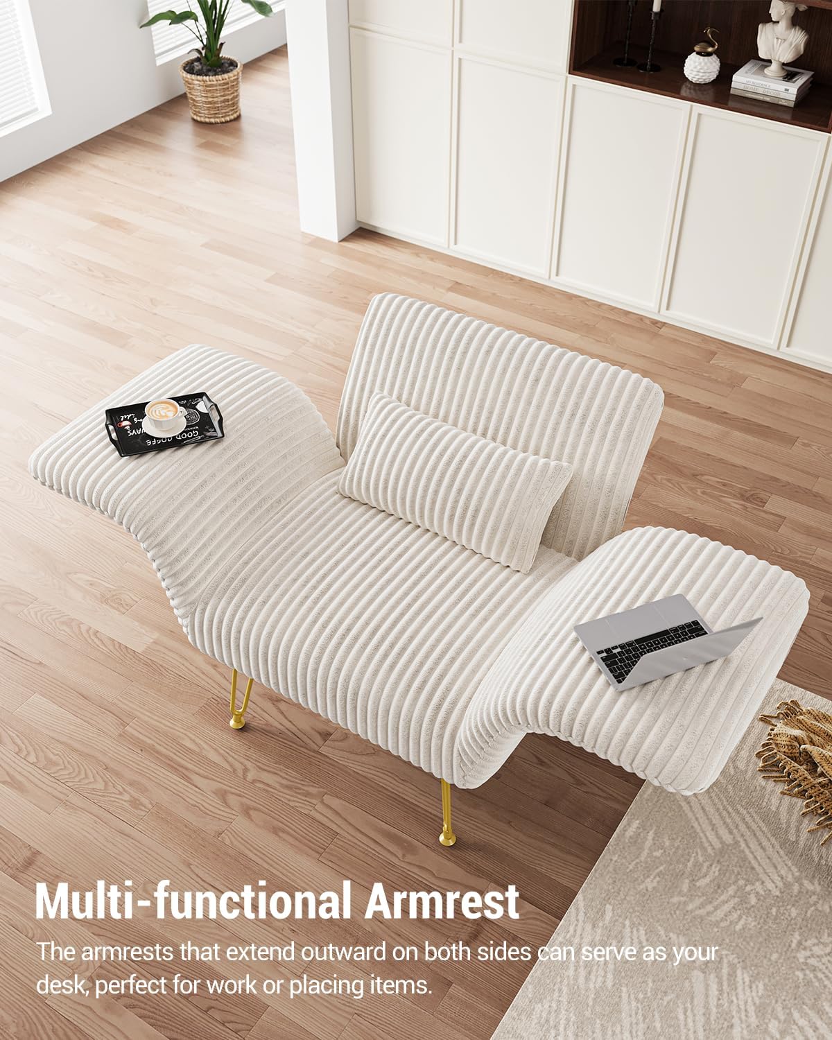 Txtin's Comfy Accent Chair Reading Chair for Bedroom Cozy Wing Arm Living Room Single Sofa Chair with Angle Adjustable Arms Beige Corduroy Easy Assembly