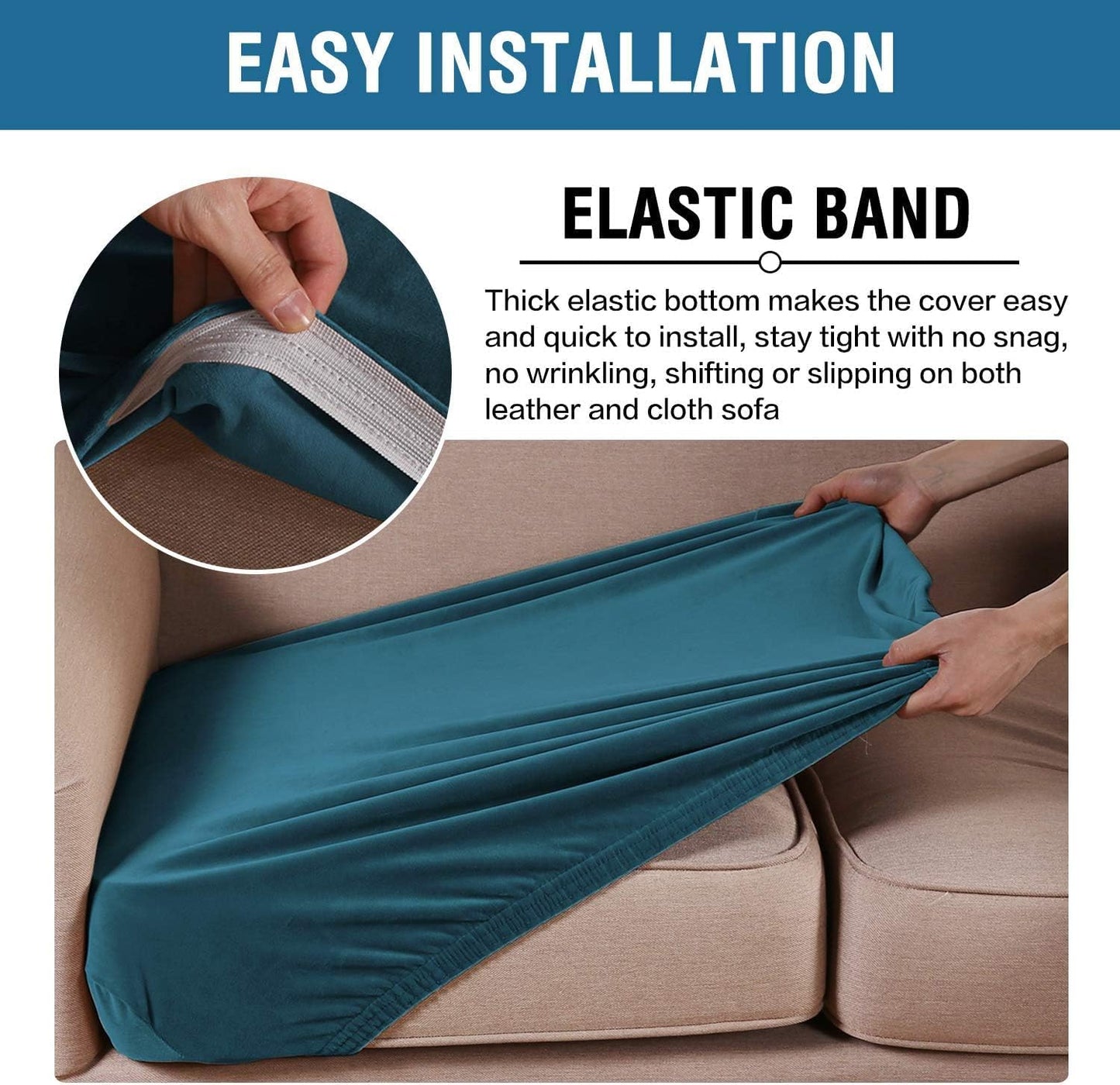 H.VERSAILTEX Velvet Stretch Couch Cushion Cover Plush Cushion Slipcover for Chair Loveseat Sofa Cushion Furniture Protector Seat Cushion Sofa Cover (3 Piece XL Sofa Cushion Covers, Deep Teal)