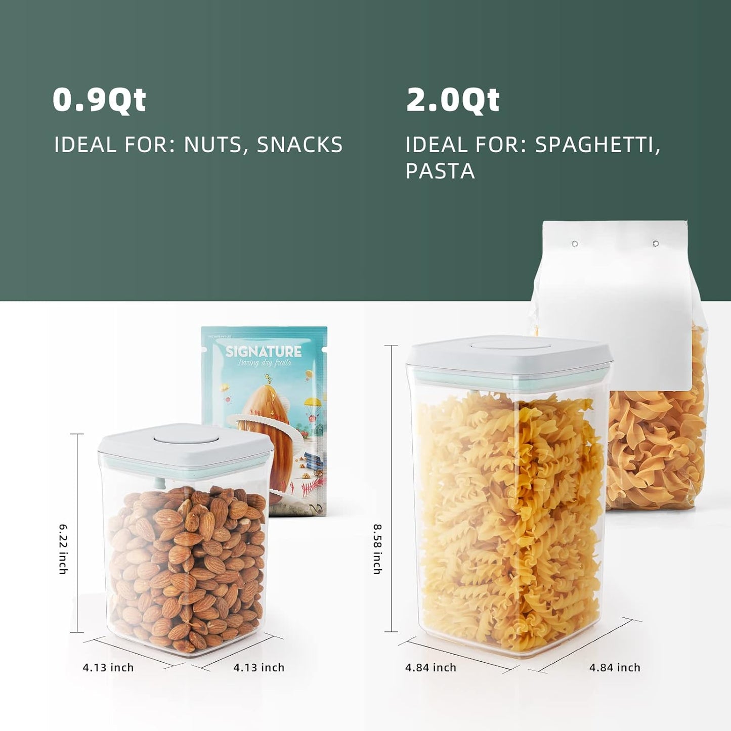 Pop Airtight Containers for Food Storage, Leakproof Air Tight Containers Pantry Storage Containers with Lids - Set of 2 (2.0Qt&0.9Qt)