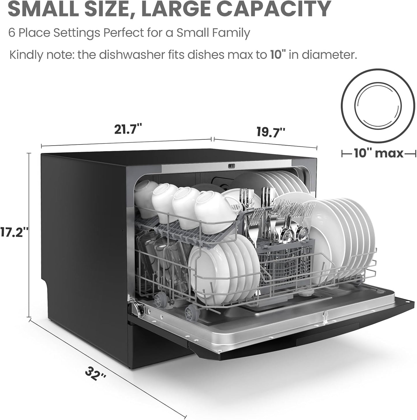 COMFEE’ Countertop Dishwasher, Energy Star Portable Dishwasher, 6 Place Settings & 8 Washing Programs, Speed, Baby-Care, ECO& Glass, Dish Washer for Dorm, RV& Apartment, Black