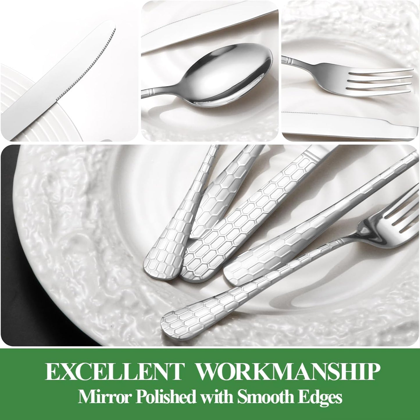 40 Pcs Silverware Set for 8 with Water Cube Handle design, Food Grade Stainless Steel Flatware Set, Eating Utensils Sets Include Fork/Knife/Spoon, Reusable Cutlery Set, Dishwasher Safe