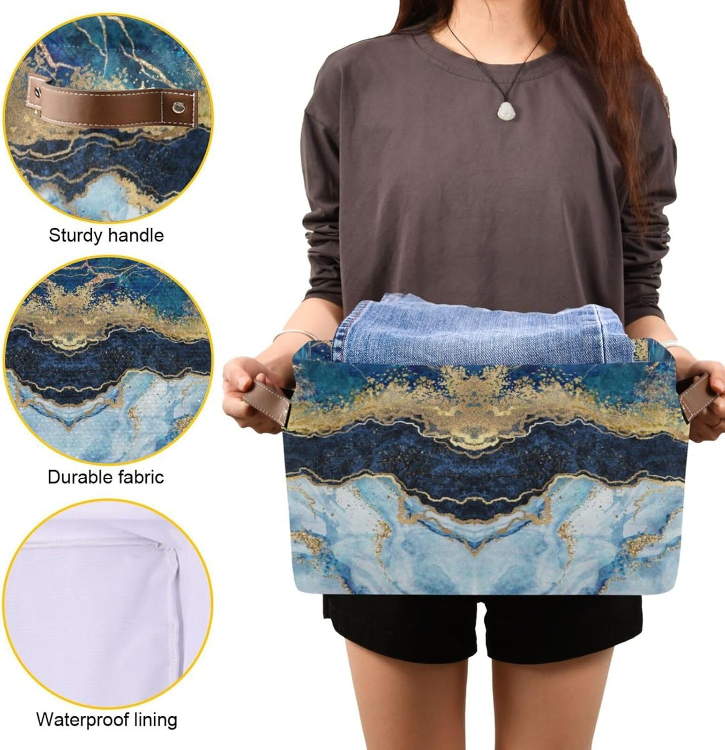 susiyo Foldable Storage Bins Storage Cubes Bin Baskets for Shelves with Handles Decorative Fabric Storage Baskets for Organizing Shelves Closet Nursery Home Toy,Blue Marble