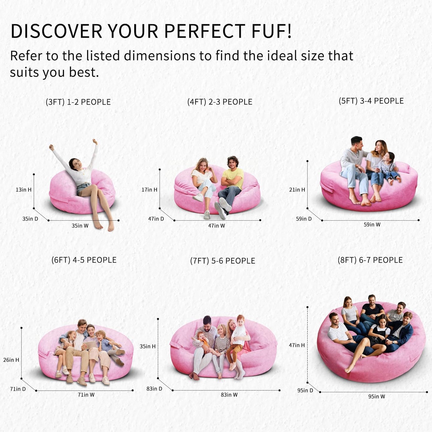 Bean Bag Chair for Adults 6FT,Soft Removable Cover for Teens/Girls Bedroom,Fluffy Giant Round Floor Beanbag Lounger Chairs (No Filler,Pink)