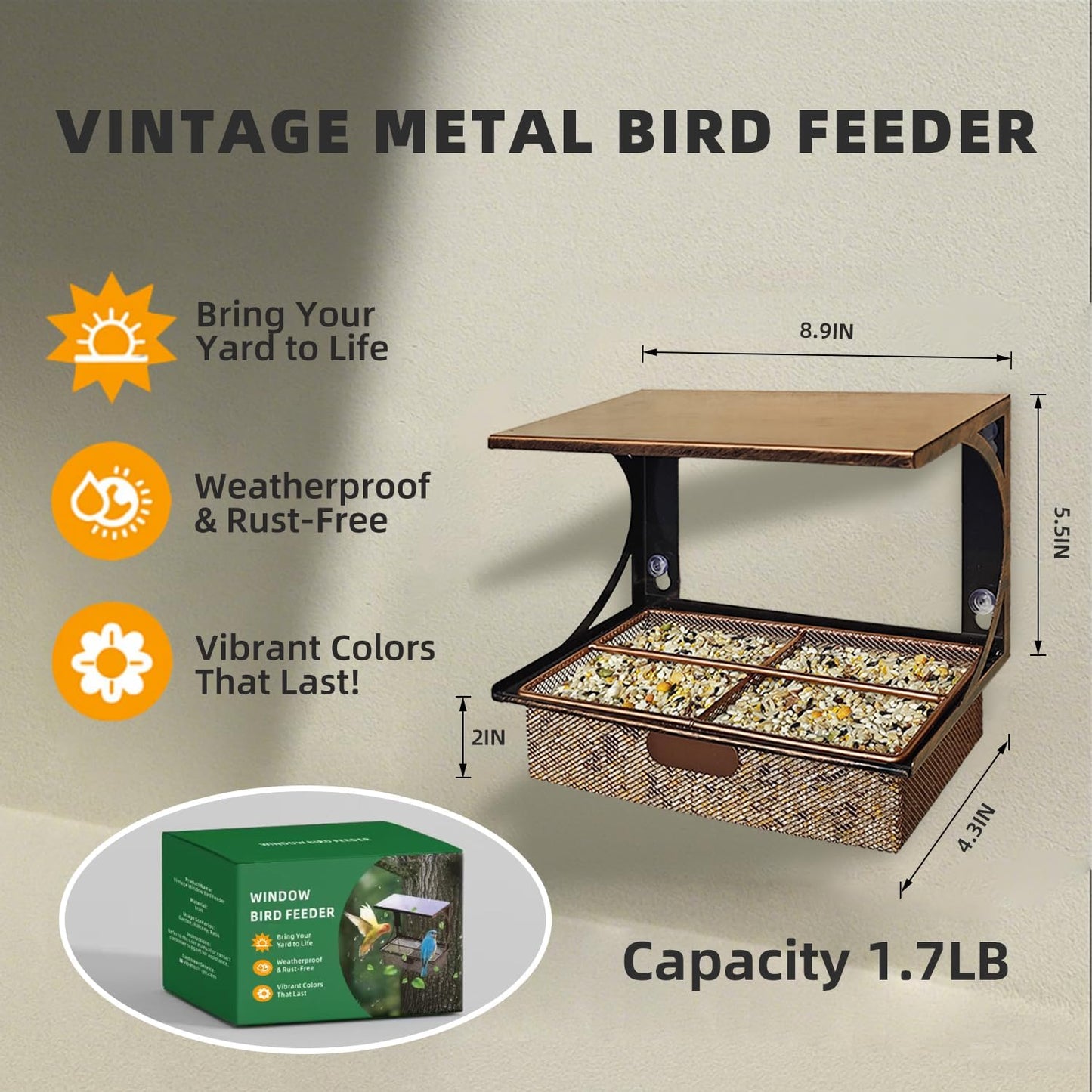 Window Bird Feeder with Strong Suction Cups, Metal Bird Feeders for Outdoors Birdwatching Gifts for Cats & Nature Lovers