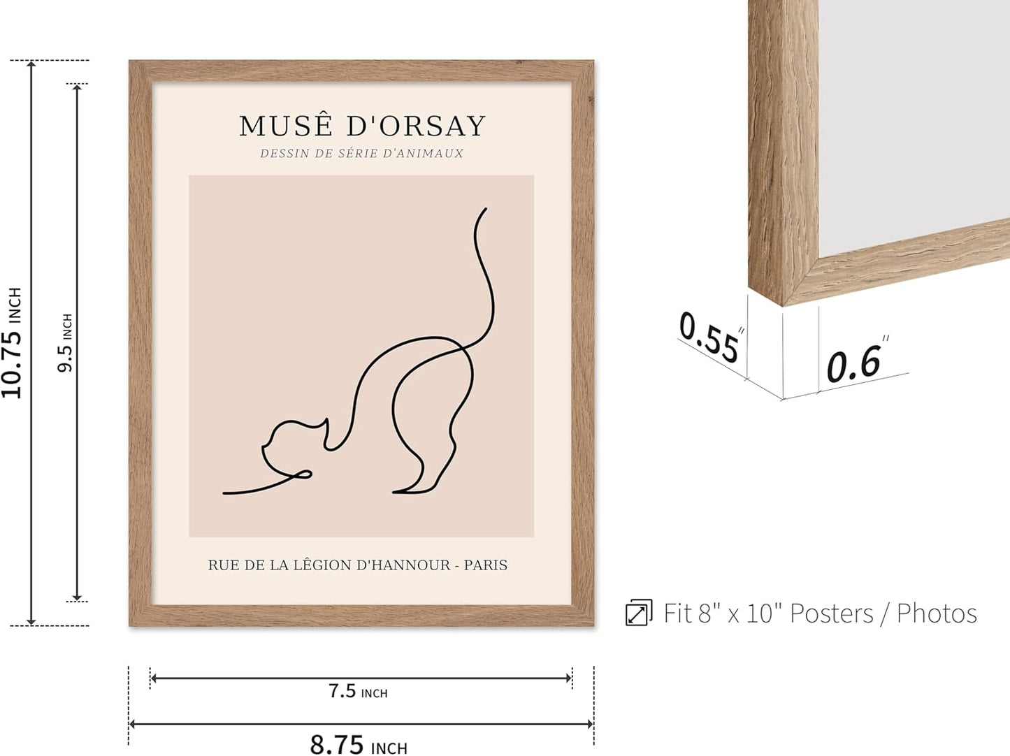 Poster Master Vintage Poster - Retro One Line Cat Drawing Print - Cat Art - Minimal Gift for Men, Women, Animal Lover - Abstract Wall Decor for Home, Office, Bedroom, 8x10 Beige Framed