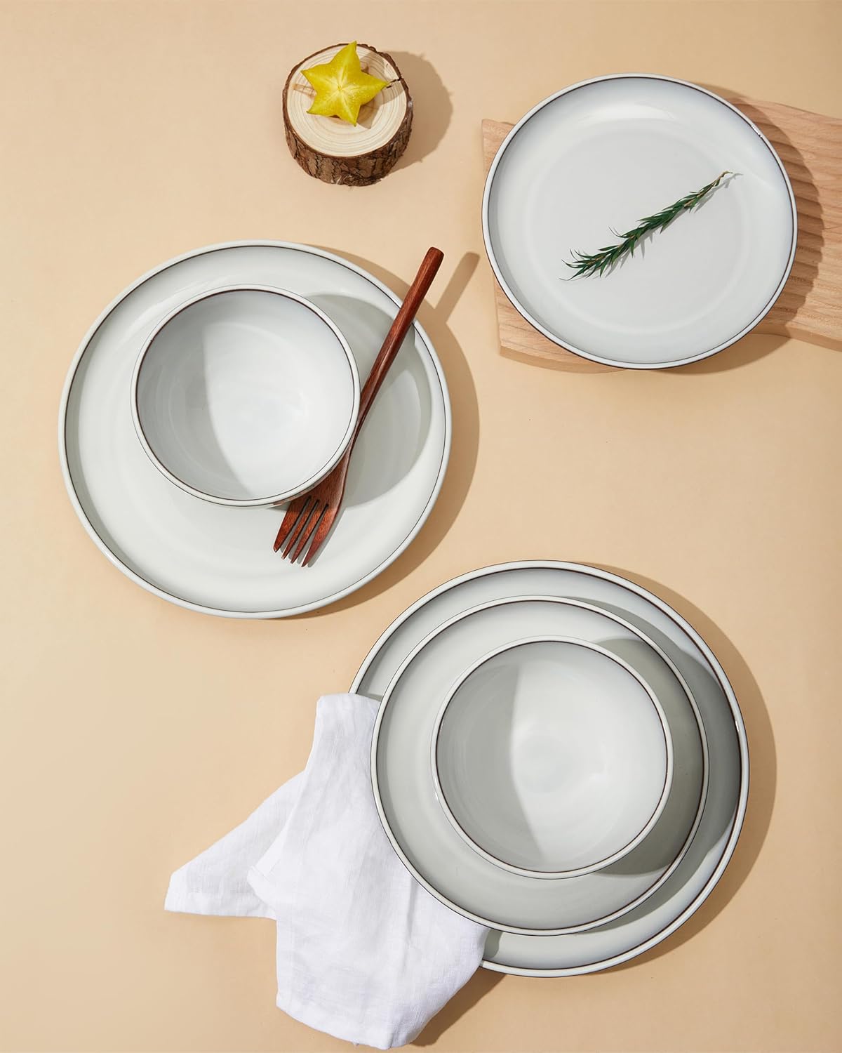 24 Piece Stoneware Dinnerware Set for 8, Moonstone White Plates and Bowls Set, Reactive Glaze Ceramic Dish Set, Durable & Chip Resistant, Modern Rustic Look, Microwave & Dishwasher Safe