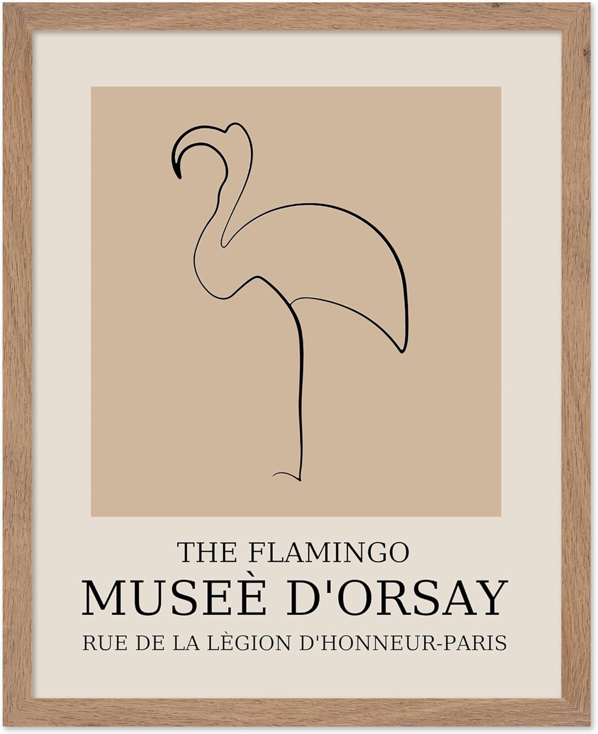 Poster Master Vintage Poster - Retro Minimalist Print - Gift for Artist, Housewarming - Flamingo, Line Drawing, Sketch, Abstract - Wall Decor for Living Room, Bedroom, 8x10 Beige Framed