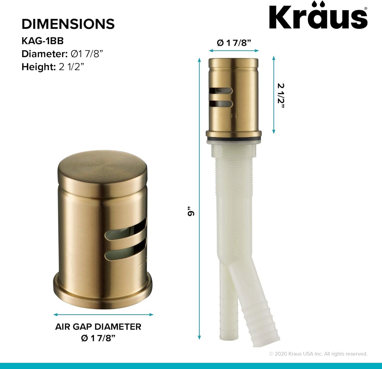 KRAUS Dishwasher Air Gap in Brushed Brass, KAG-1BB