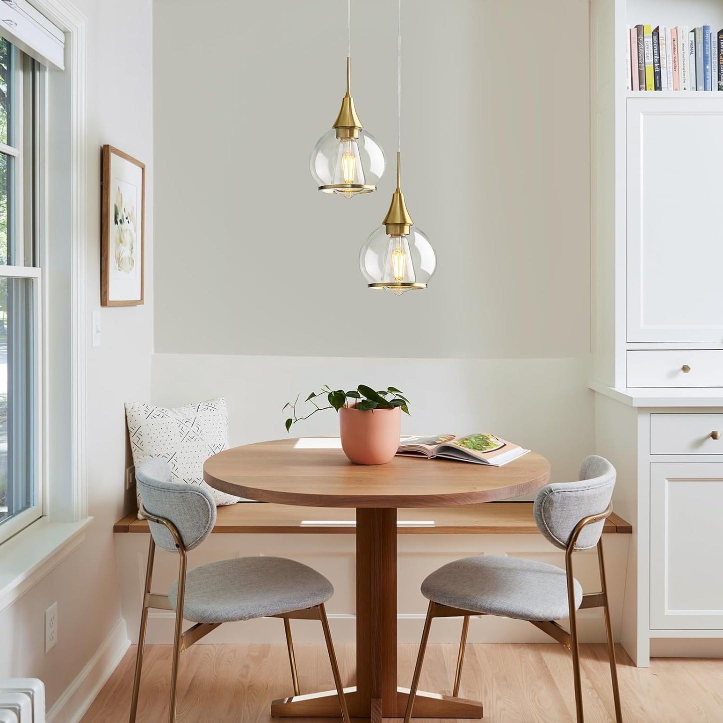 Pendant Light Fixtures Kitchen: 2 Pack Modern Gold Island Light with Clear Glass - 6 Inch Mid Century Globe Kitchen Lighting Chandeliers Ceiling for Foyer Bedroom