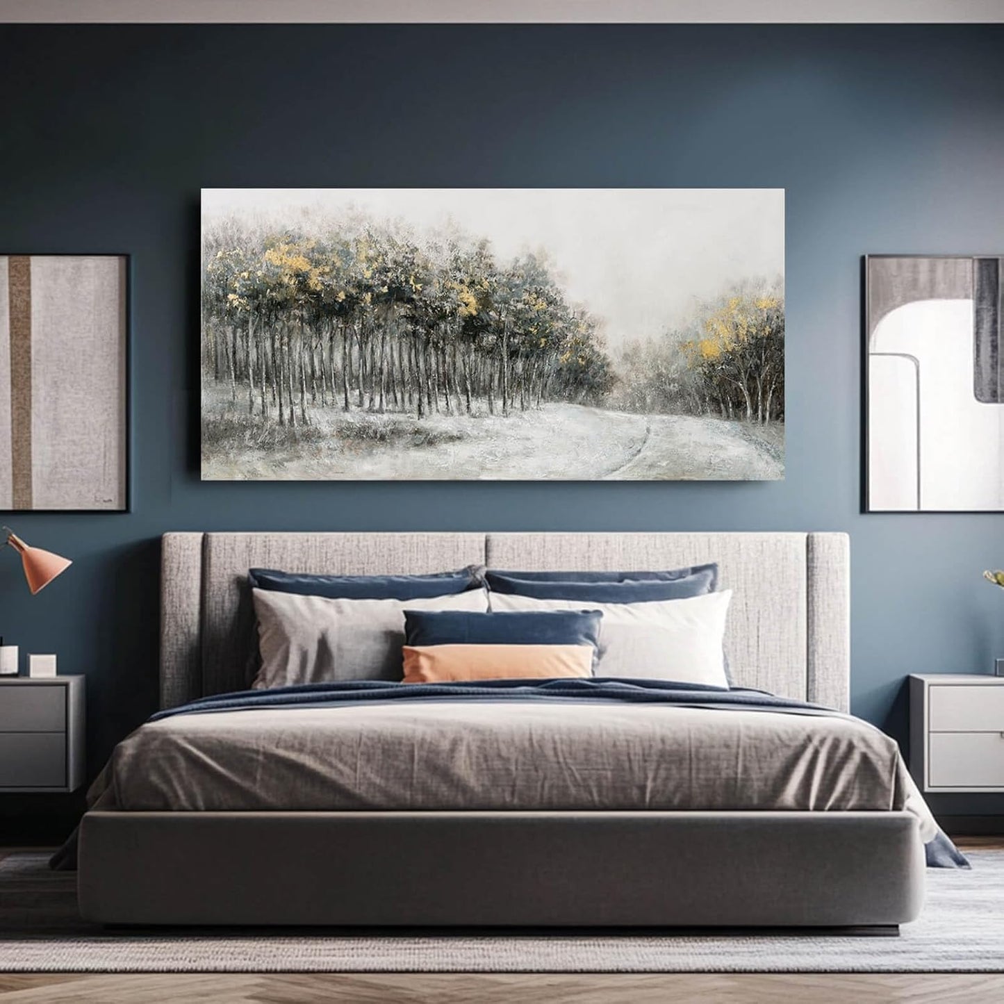 CHUDANHAO Large Landscape Wall Art Canvas Picture Green and Gold Tree Paintings Contemporary Wall Prints for Living Room Office 29x58 Inch Neutral Room Decor