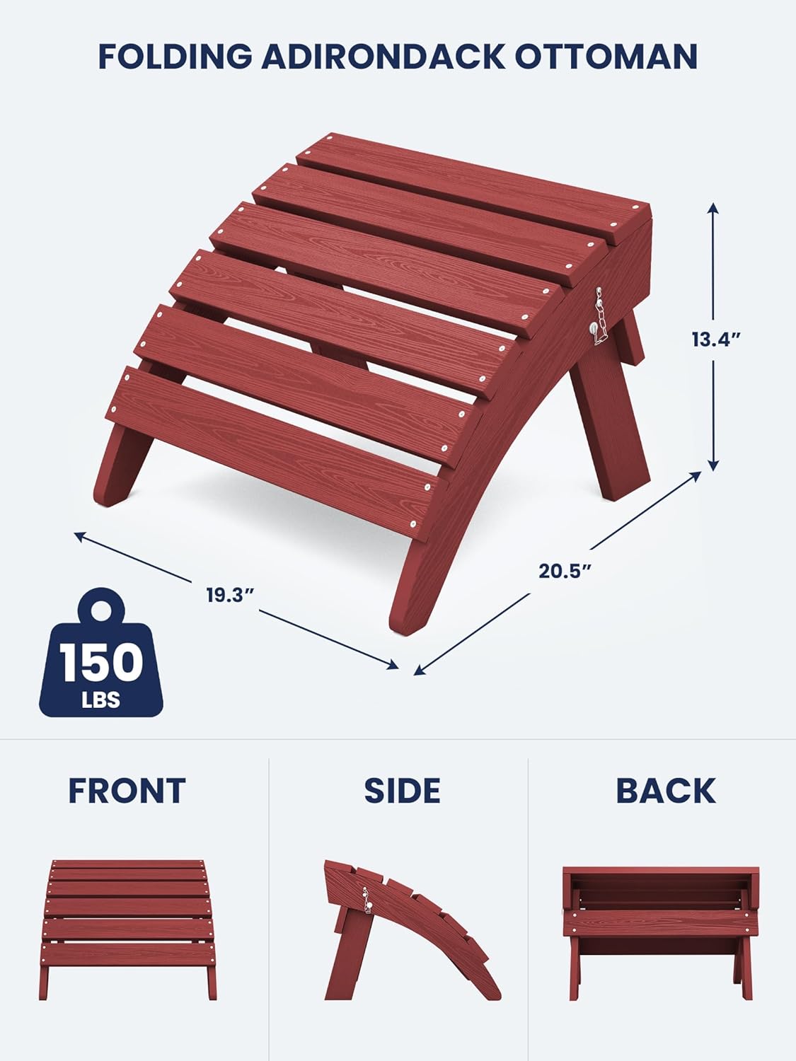 KINGYES Folding Adirondack Ottomans Set of 2 for Adirondack Chair, Red