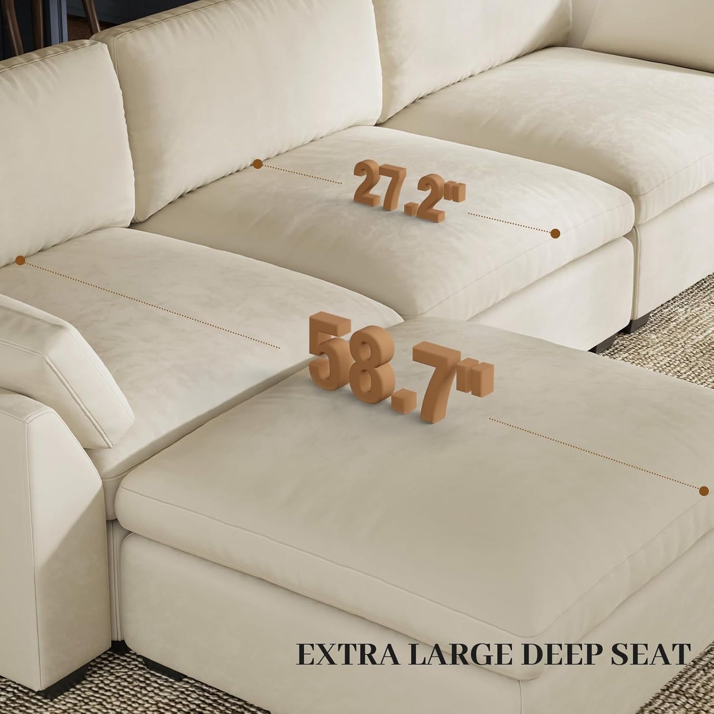 Belffin Oversized Sectional Couch,137.8" 7-Seater U Shaped Modular Sectional Sofa with Ottoman,Convertible Velvet Couches for Living Room,Beige Couch