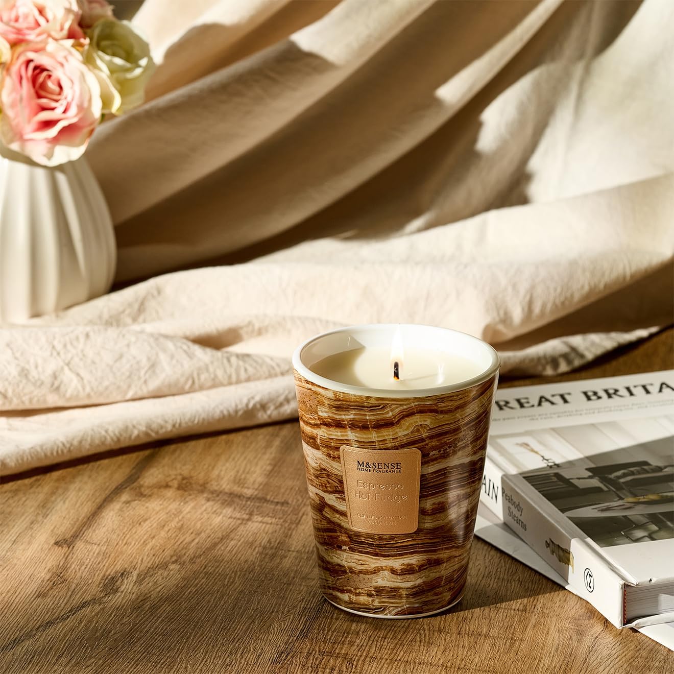 M&SENSE EspressHotFudge Scented Candles for Home, Lead-Free Wick Highly Scented Jar Candles, 14.1 Oz 80 Hours Lasting Burning Candles Gifts for Women, Relaxing Aromatherapy Candle for Stress Relief