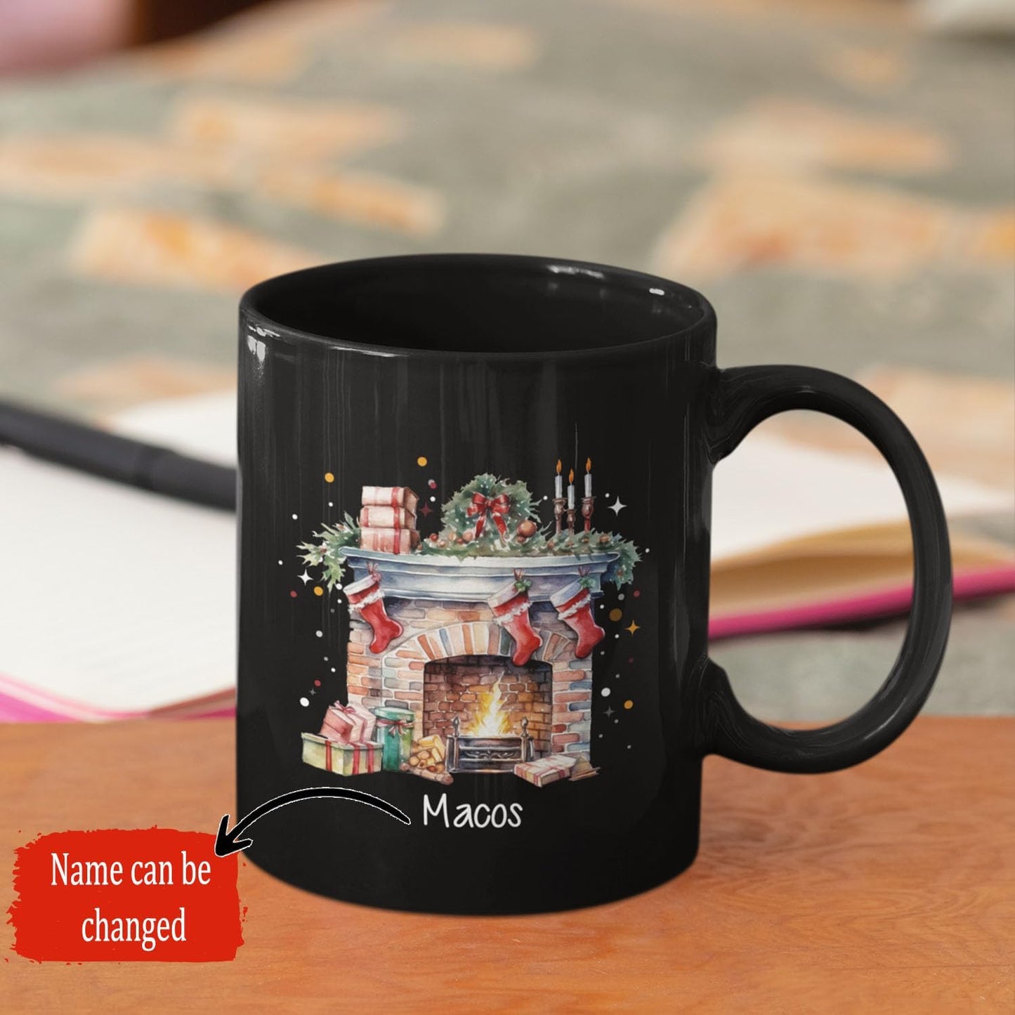 Cute Christmas Design Coffee Mug, Customized Name Black Cup For Christmas, Custom Christmas Themed Ceramic Mug 11oz 15oz, Personalized Christmas Decorative Cup, Gift For Friend Coworker
