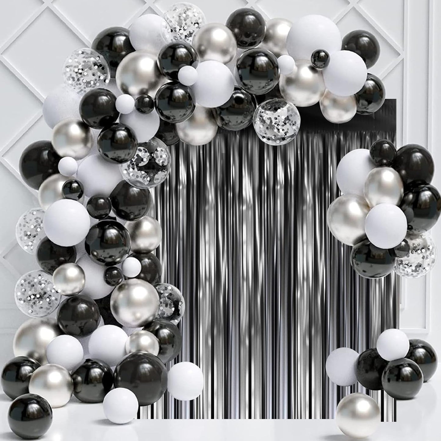 3 Pack 3.3 x 8.2 ft Matte Black Foil Fringe Backdrop Curtains,Gray Tinsel Streamers Party Decorations, Fringe Backdrop, Door Shimmer for New Years, Halloween, Black Theme Party