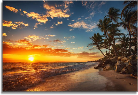 DZL Art S74769 Canvas Painting Print Paradise Tropical Island Beach with Palms Photograph Print Nature Pictures Wall Art Canvas Prints Painting for Living Room Bedroom Decor Office Wall Decor