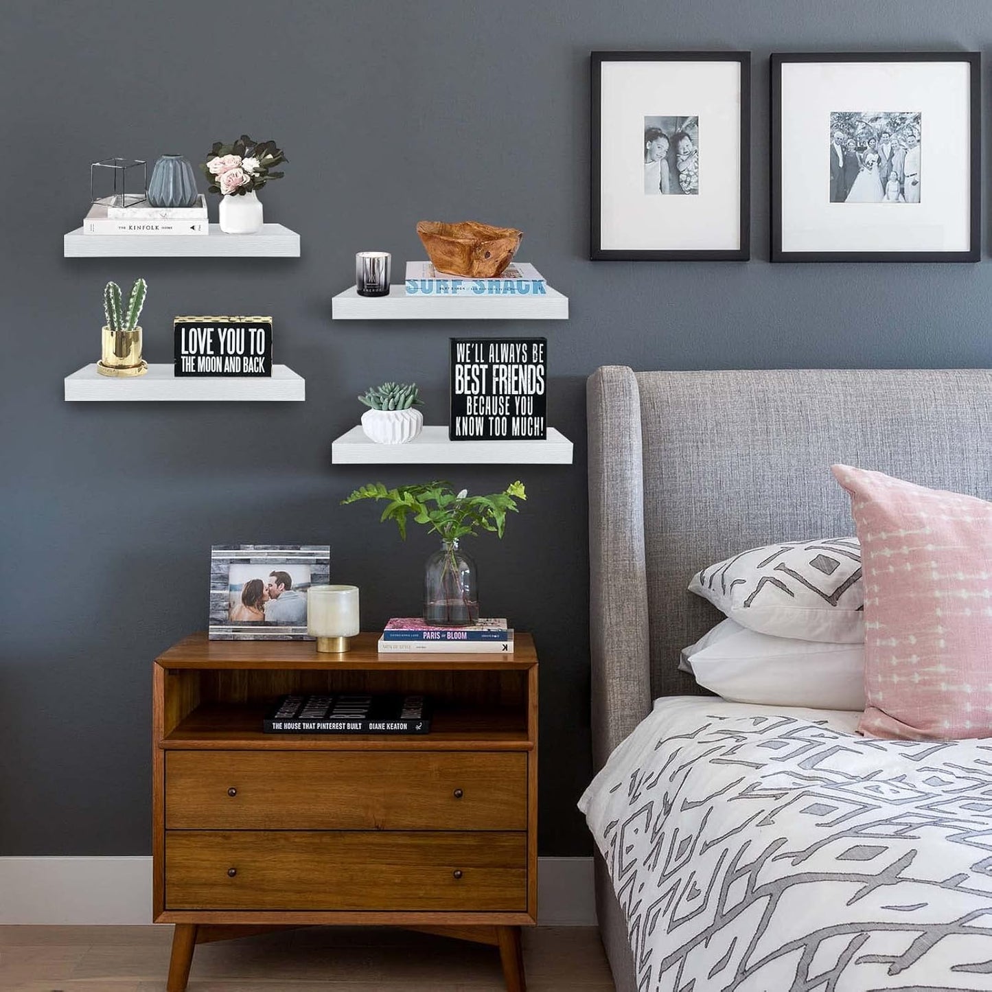 QEEIG Floating Shelves for Wall Bathroom Shelf Bedroom Kitchen Living Room Farmhouse Small Book Shelf 16 inch Set of 4, White (015-W4)