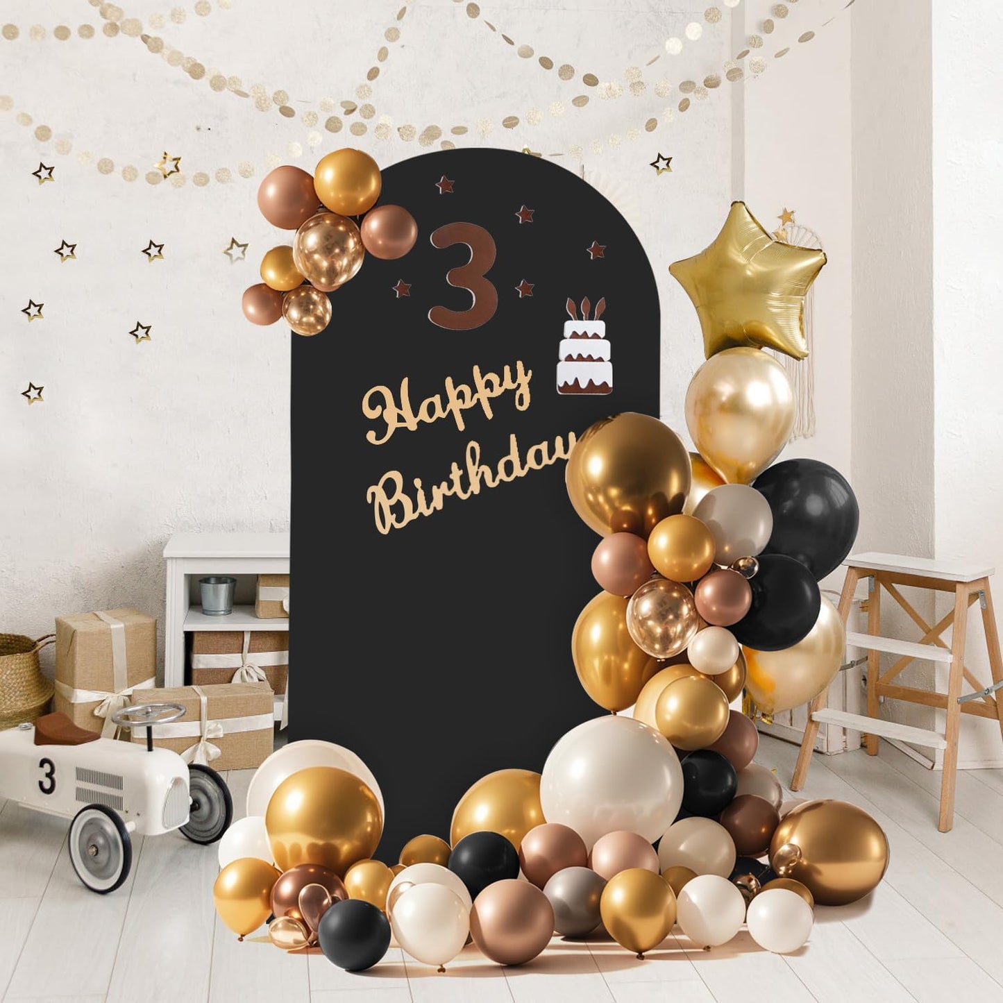 Arch Backdrop Stand and Cover Set, Metal Balloon Arch Backdrop 7.2ft, Gold Arched Stand Frame for Wedding, Parties,Birthday, Backdrop Decorations (Black,7.2ft)