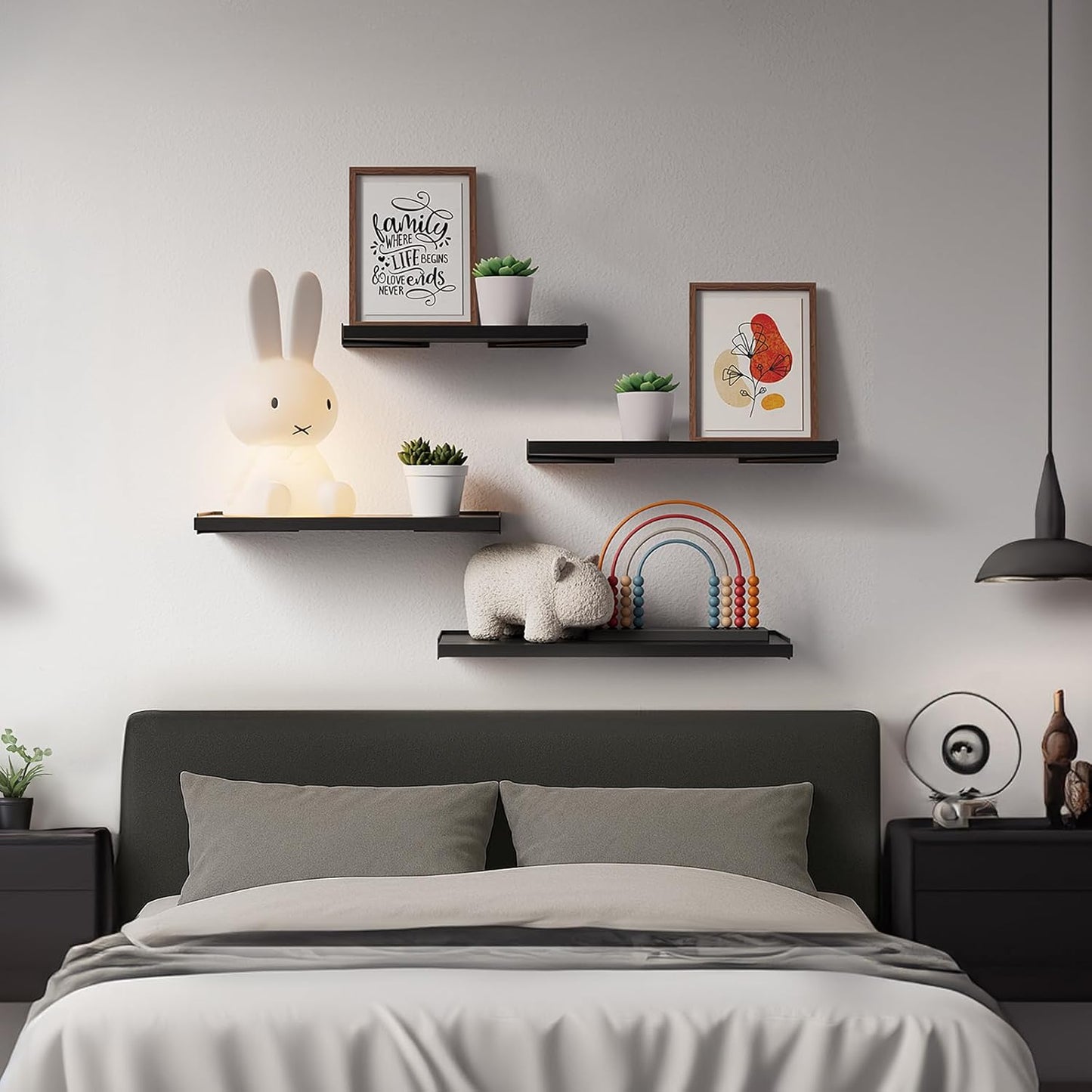 BAYKA Wall Shelves for Bedroom Decor, Floating Wall Shelves for Living Room Kitchen Storage, Wall Mounted Rustic Wood Floating Shelves for Kids Books, Corner Shelves for Bathroom, Office(Set of 3)