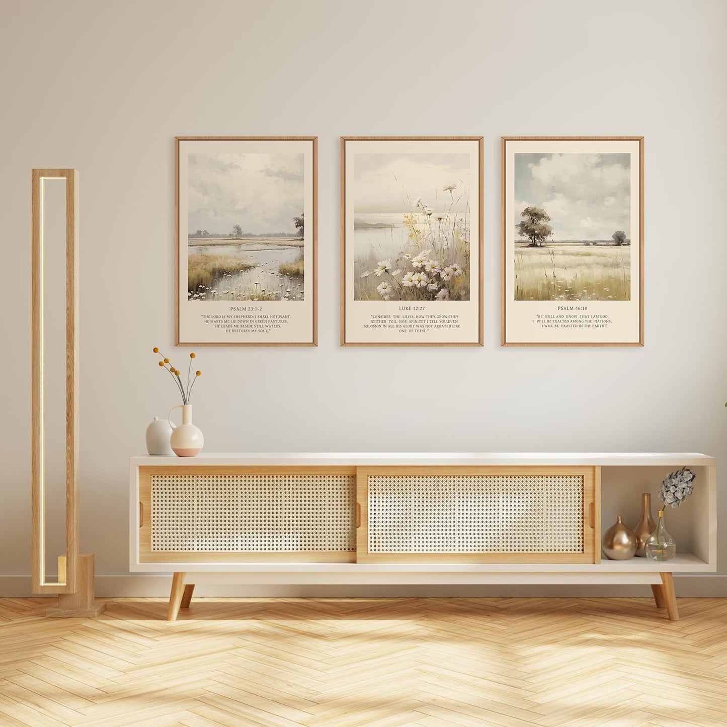 HPINUB Christian Bible Verse Framed Canvas Wall Art Set,Modern Scripture Floral Wall Decor,Vintage Jesus Religious Natural Wildflower Art Print for Living Room,Bedroom,Farmhouse,Prayer Room-24"x36"x3