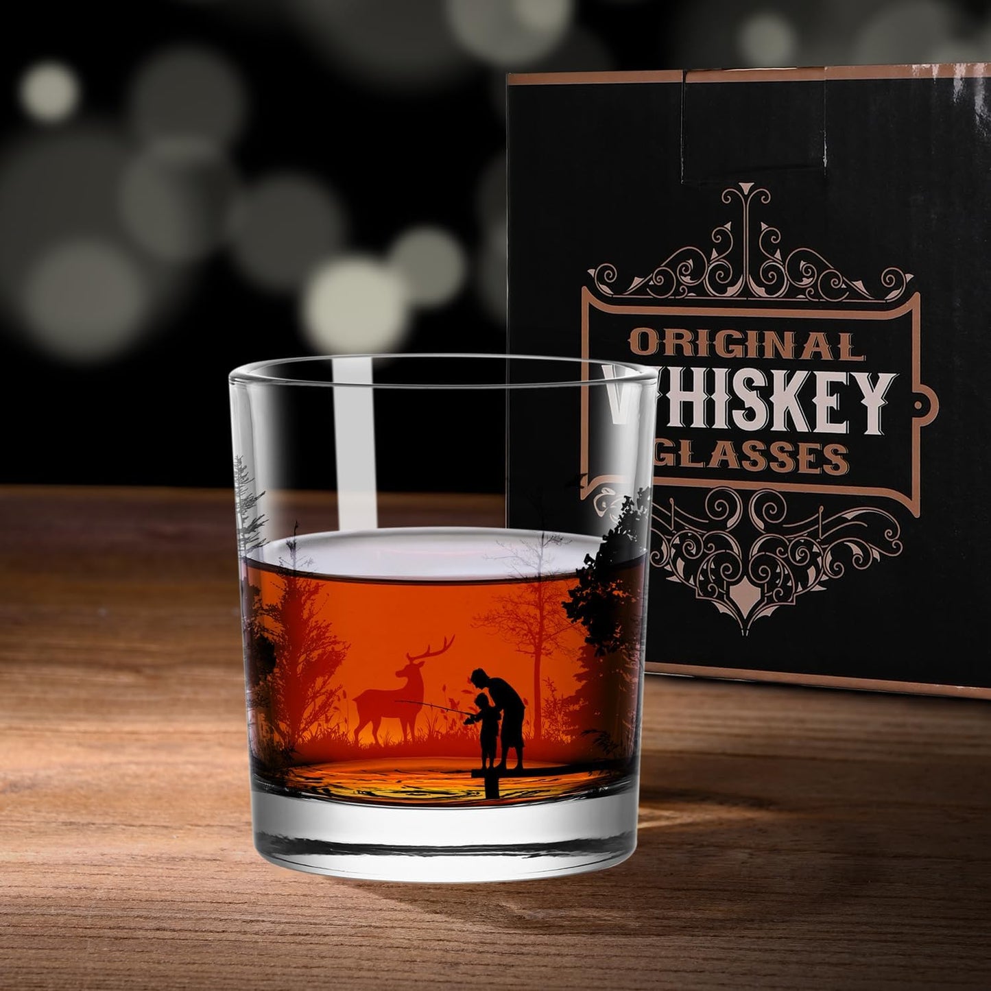 Old Fashioned Whiskey Glasses, Stemless Wine Glasses with Gift Box, 10Oz Rocks Glass for Scotch Cocktail Bourbon Vodka Liquor, Unique Gifts for Dad, Husband, Father's Day, Anniversary