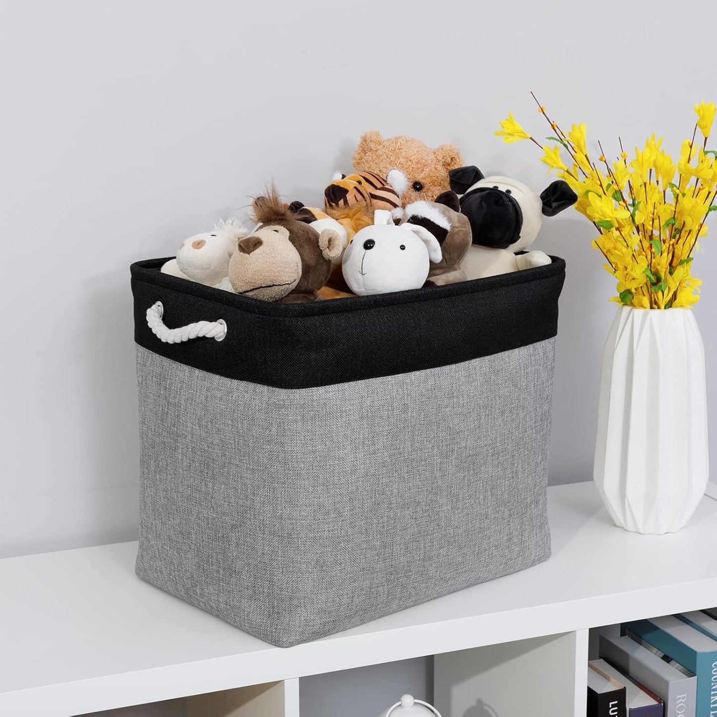 Bidtakay Storage Baskets Extra Large Baskets for Organizing Grey Rectangle Laundry Basket Linen Fabric Bins Set of 2 Clothes Baskets for Closet Shelves Hallway Bedroom Toy Organizer 17x12x15 In