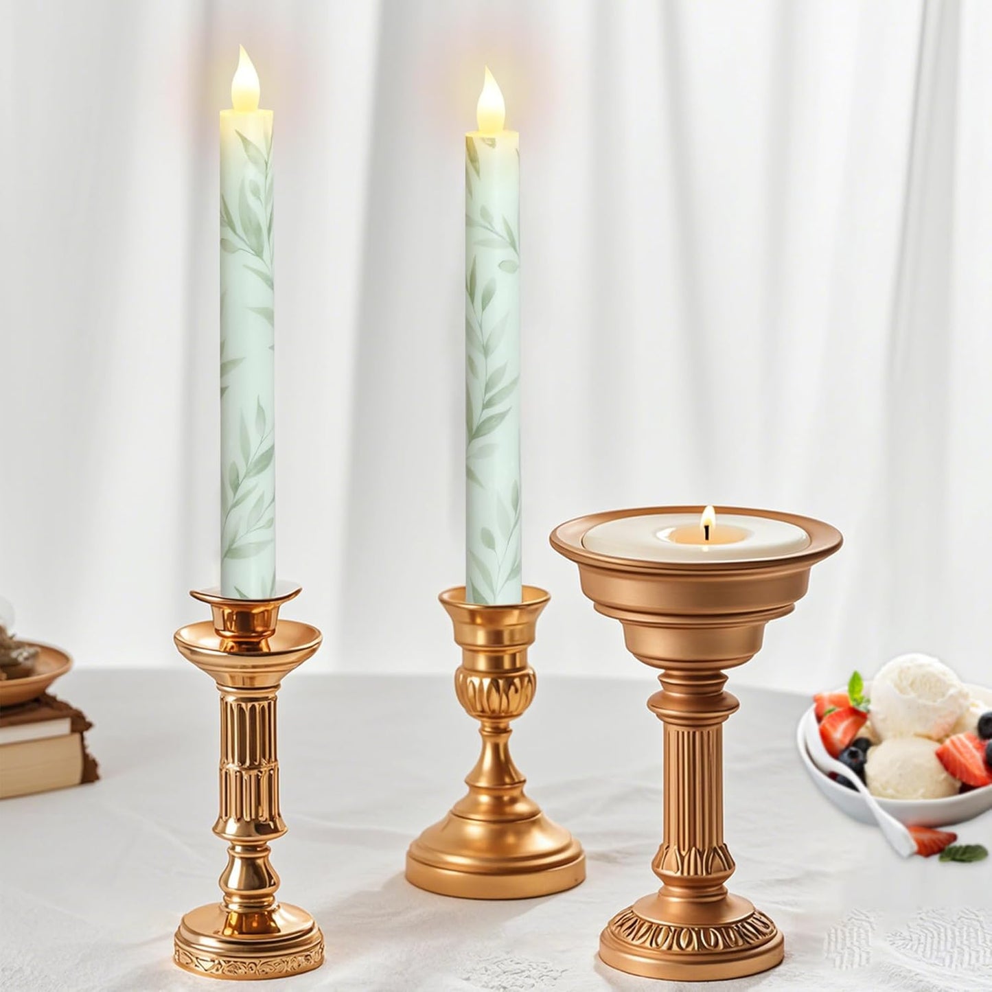 Willow Leaf Flameless Taper Candles with Remote & Timer Real Wax LED Taper Candles Flickering Candlesticks Battery Operated Candle for Home Wedding Party Summer Fall Christmas Decor 2 Pack 9.6"