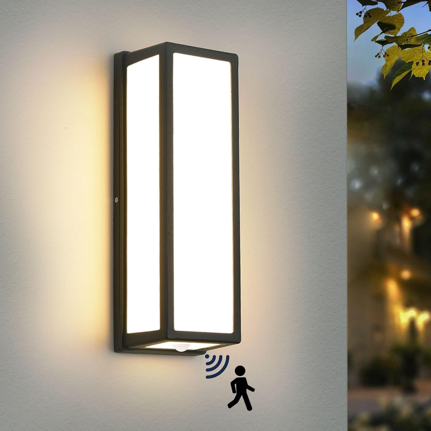 Motion Sensor Outdoor Wall Sconce LED 30W Aluminum - Black Modern Exterior Light Fixture, 3000K Warm,IP65 Waterproof Rectangular Porch Lighting,for Patio,Garage,Front Door