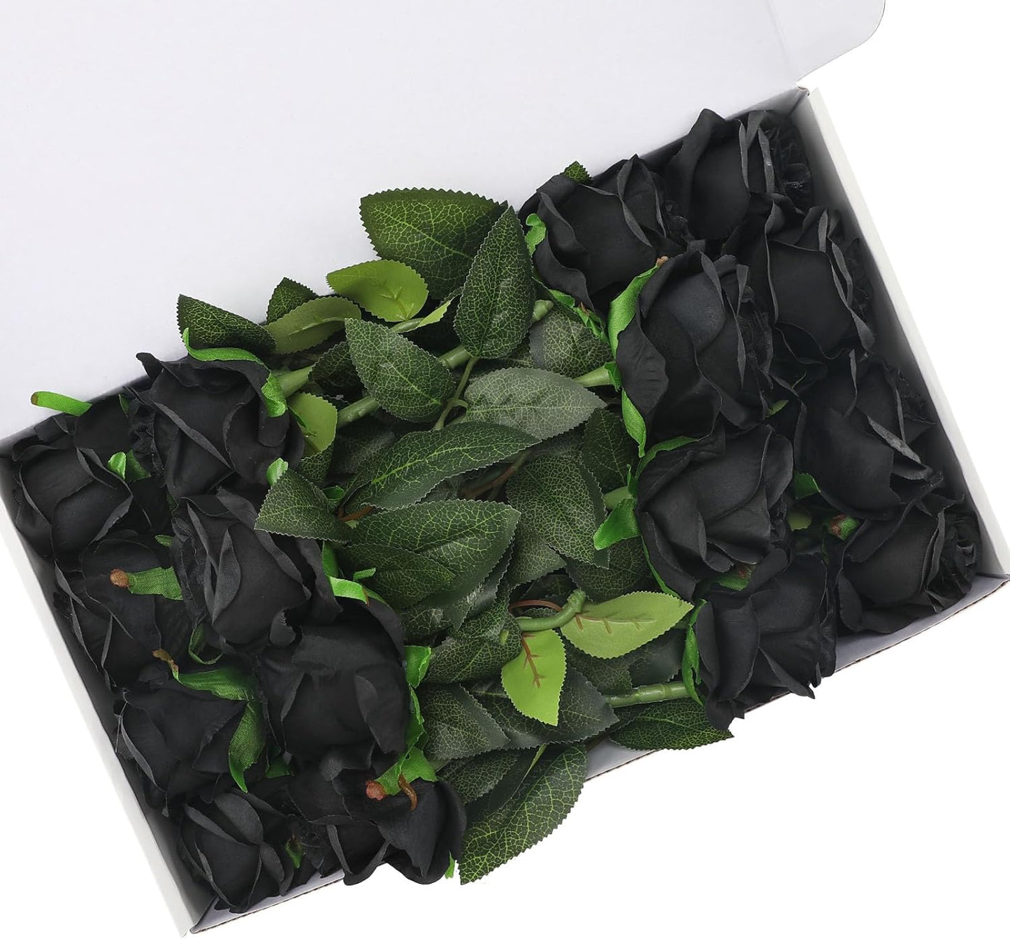 Black Fake Roses Artificial Flowers - 16 Pcs Fake Artificial Roses Silk Flowers with Stems for Home Wedding Hotel Office Centerpiece Decor