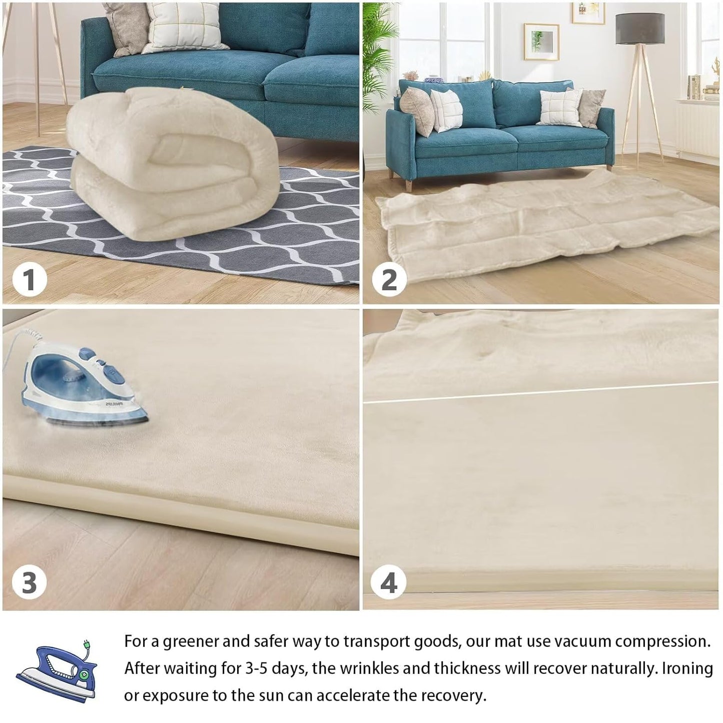 Baby Play Mat for Floor Tummy Time Mat Nursery Rug Muscle Mat Area Rug Playroom Rug Tatami Mat 13'1"x6'7" Memory Foam 1.3" Thick Crawling Mat For Babies,Toddlers, Infants, Kids,Floor Mat(Beige)