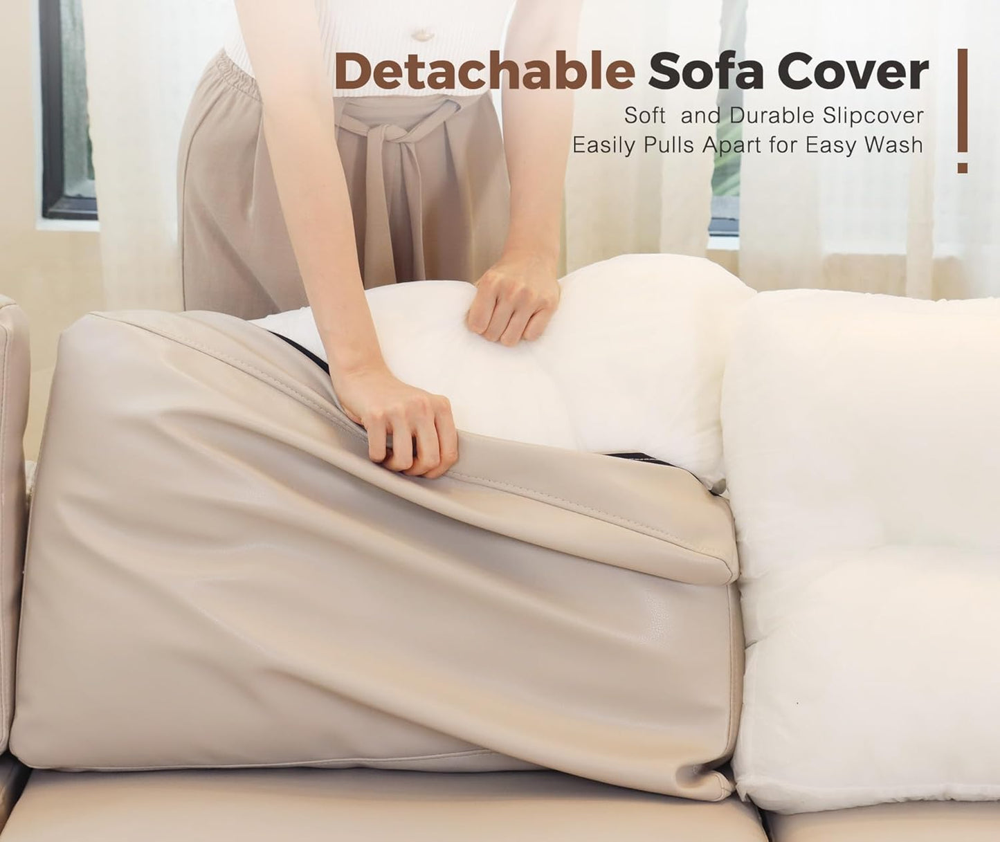 118.5" Faux Leather Modular Sectional Sofa, U Shaped Couch Set for Living Room, Large 8-Seater Comfy Cloud Couches with Storage Seat DIY Combination - Whitesand