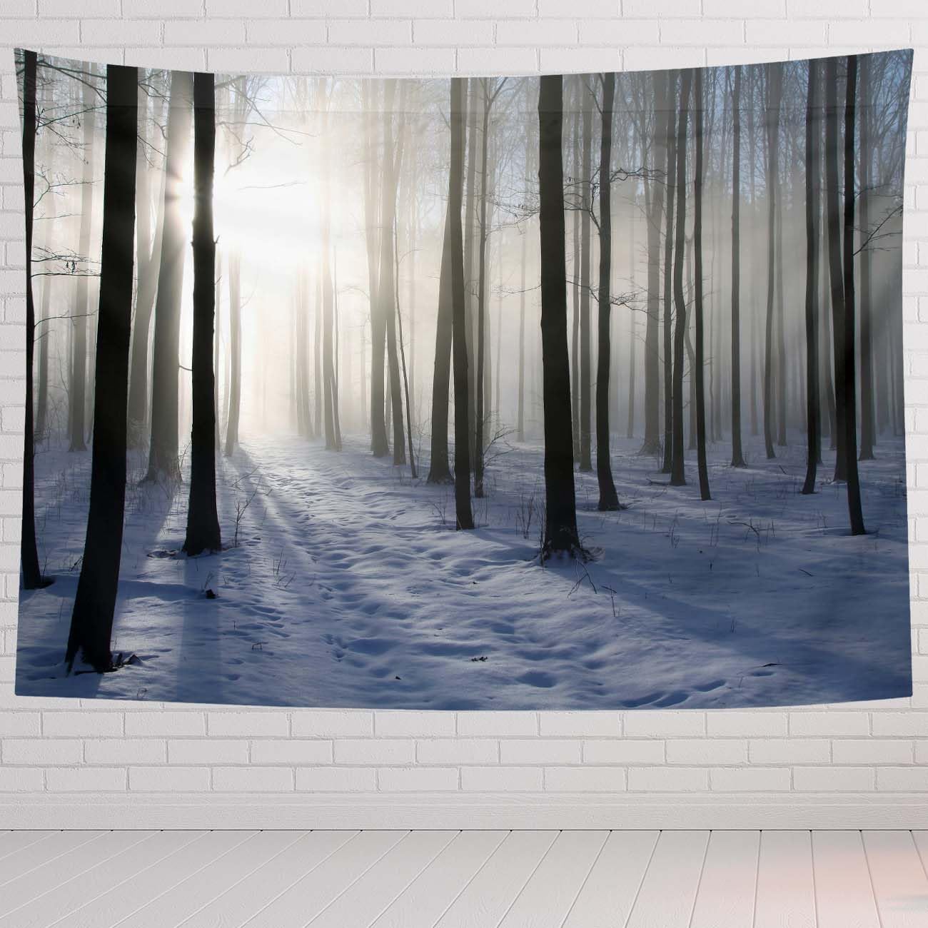 Winter Tapestry For Bedroom Path In Winter Forest On A Misty Morning Tapestries Wall Hanging For Living Room Dorm Office 90×60 In