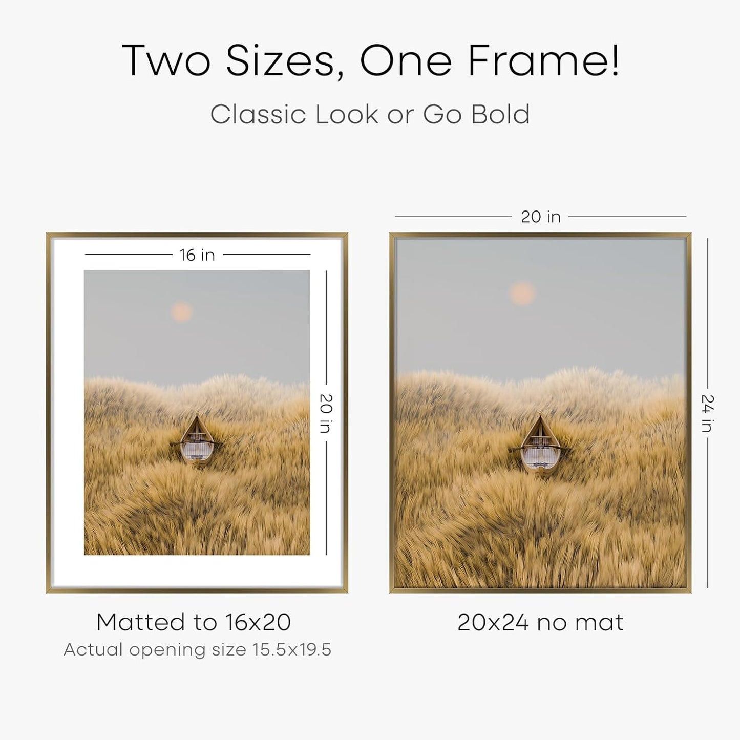 Homeforia Picture Bronze Frame 20x24, High End Metal 20x24 Brass Poster Frames with Mat 16x20 for Photo, 20 x 24 Frame Matted to 16 x 20 Print, 24x20 Hanging Frames, Tempered Glass, Wall Kit, Set of 1