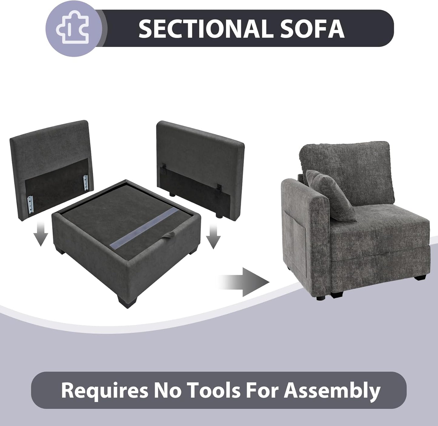 mestyl Modular Sectional Sofa Convertible Sofa Couch Set with Storage for Living Room, Modern 7 Seater Modular Sectional Couch with 2 Movable Ottoman (Grey)